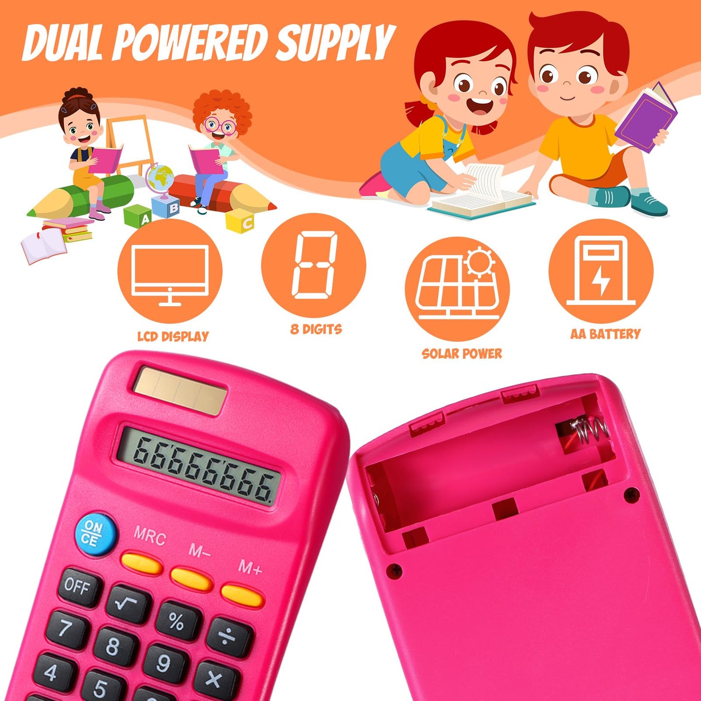 Copkim 24 Pack Student Mini Calculator for Classroom, 8-Digit Display Dual Powered Handheld Math Tools for Teachers, School Supplies and Classroom Rewards, Compact Design(Rose Red)