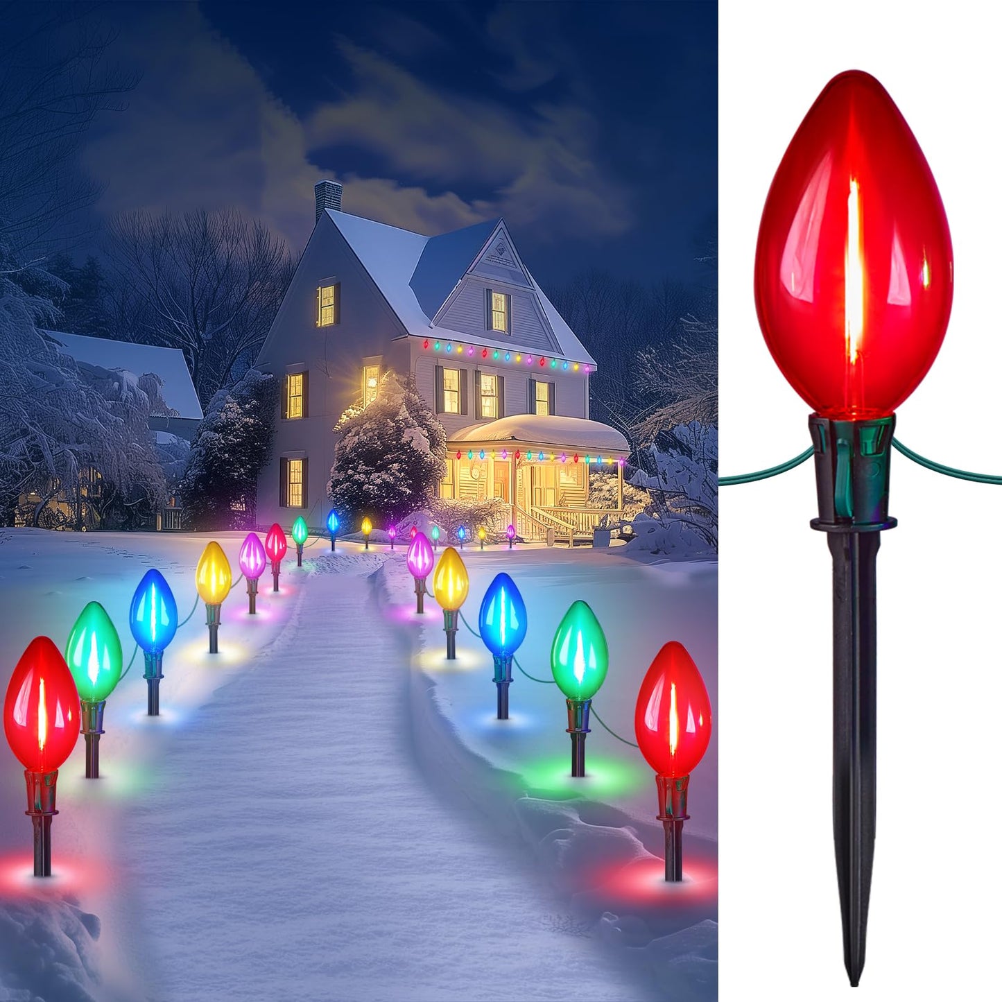 Minetom C9 Christmas Pathway Lights, 2 Pack 13.5Ft, 10 LED, Waterproof, Multicolor, Model GY-C-50.6-U-B1