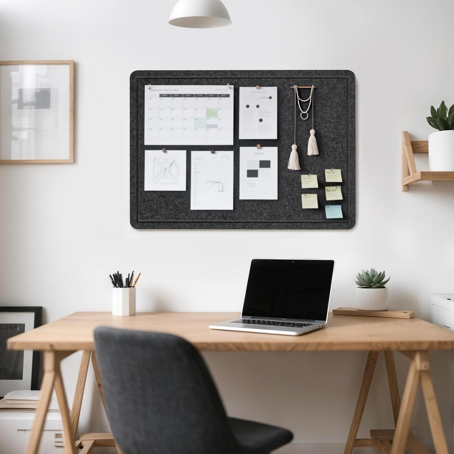 Lightomorrow Bulletin Board, 24x18 inches Decorative Felt Pin Board, Cork Board Alternative for Wall, Foldable Photo Board Self-Adhesive Vision Board Mood Board with 20 Pushpins-Dark Gray