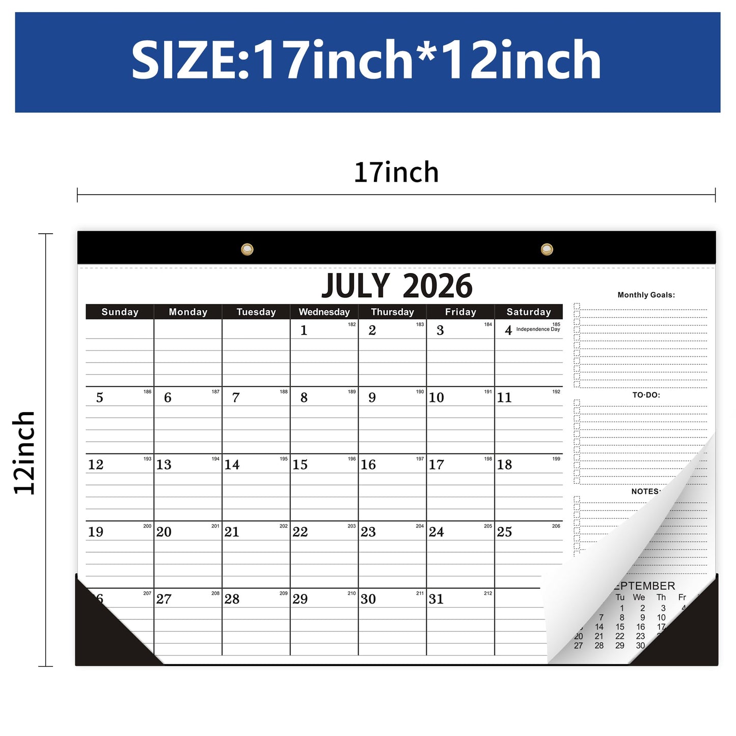 Desk Calendar 2026-2027,July 2026 to December 2027, Desk calendar 2026-2027 with to-do list,2027 Calendar 18 Months,Calendar 2026-2027-17" x 12" for Home or Office.