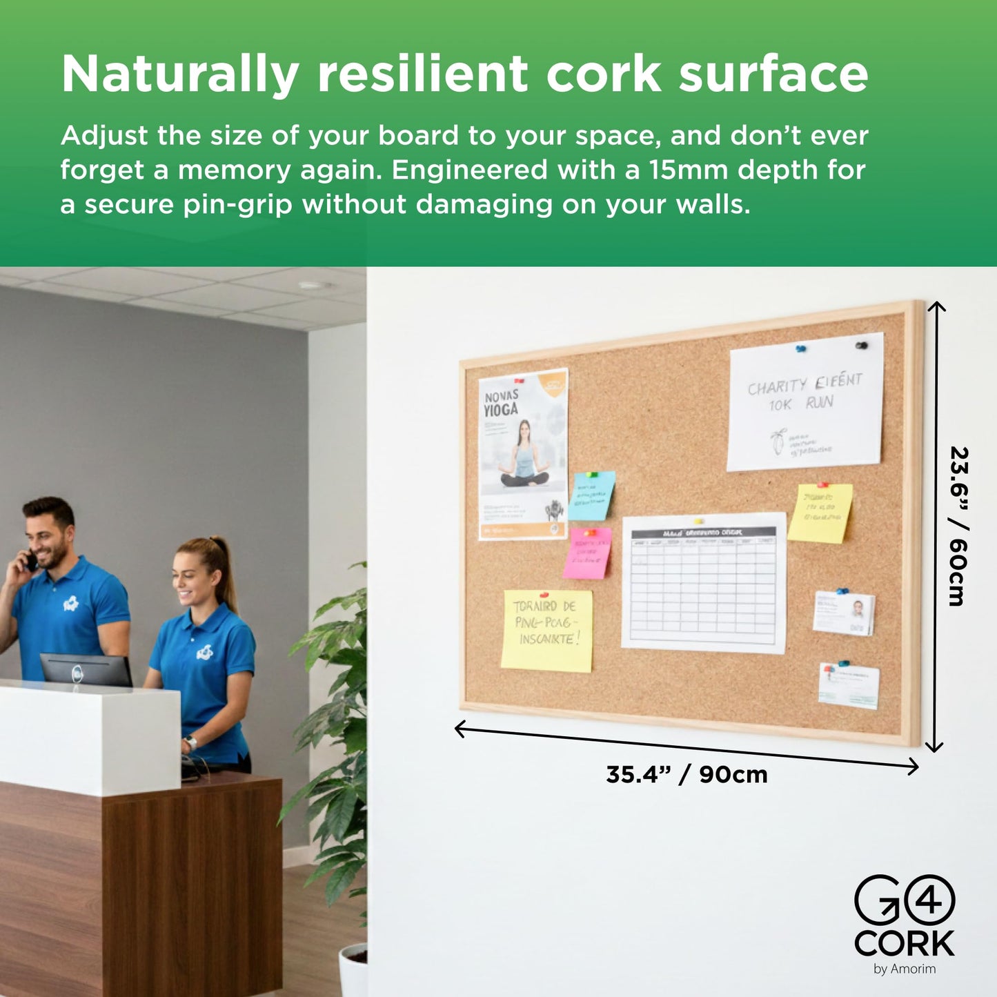 Go4Cork Framed Cork Bulletin Board - 35.4”x 23.6” | Wall Mounted Premium Double-Sided Pine Frame Eco Cork Memoboard | Office Home Classroom Organization Decor | Pushpins & Set Up Accessories Included