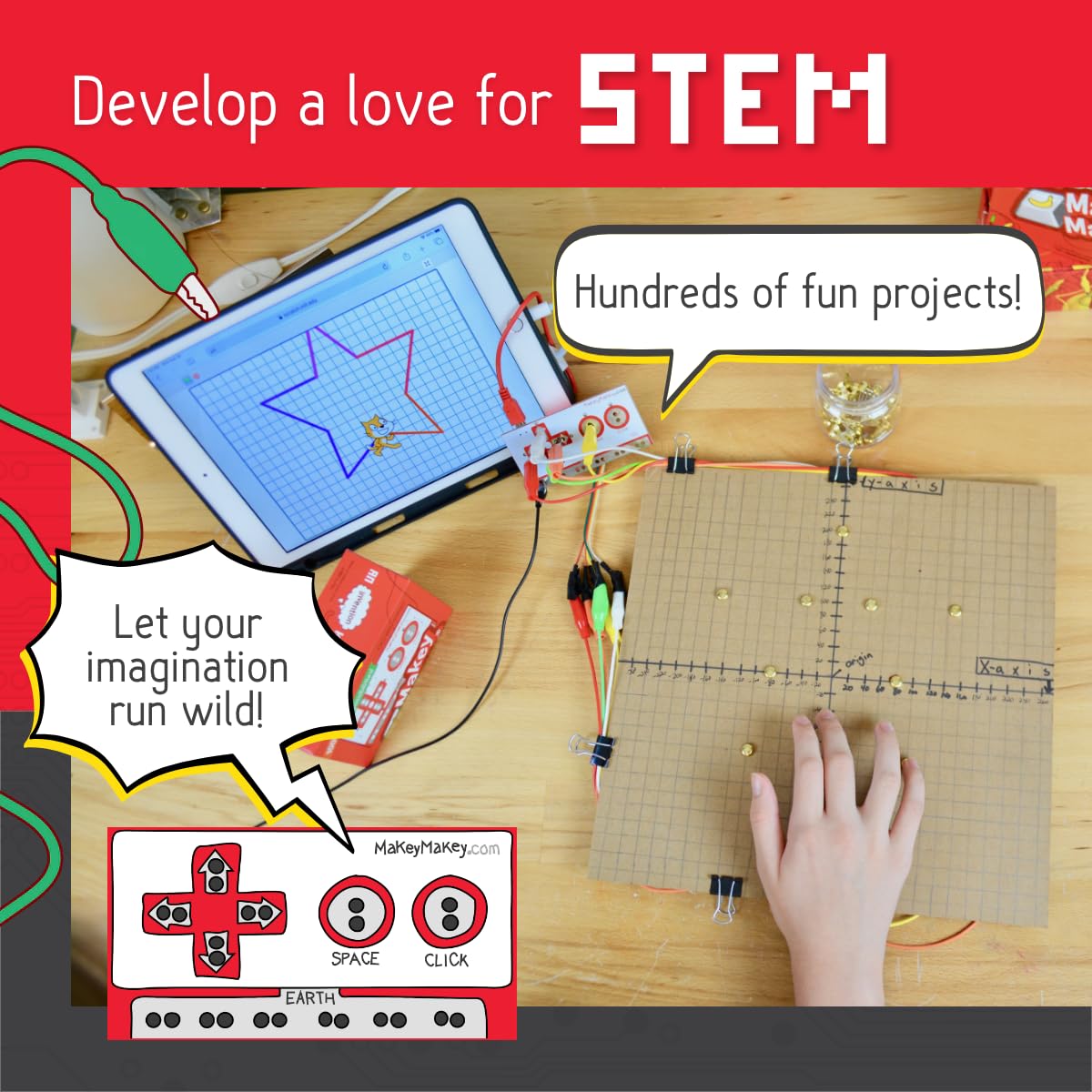 Makey Makey STEM Kit from Joylabz, Educational Science Kits, 1000s of Engineering and Computer Coding Activities, Hands-on Technology Learning Fun, Engineering Kits for Kids, STEM Kits