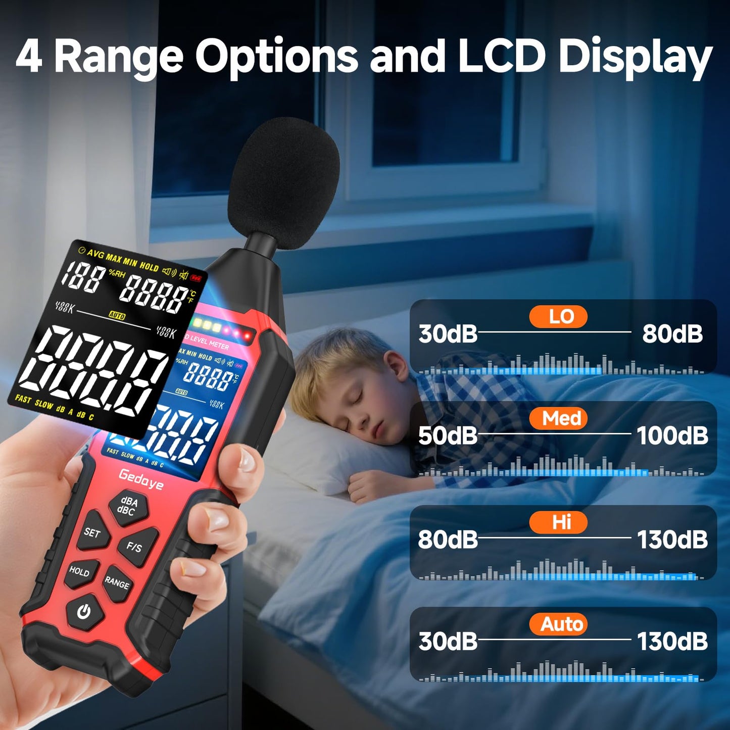 Power Supply Available Decibel Meter, Gedaye Sound Level Meter, A/C Weighted SPL Meter, Noise Measure Device 30-130dB, Noise Detector Sound Monitor Decibel Reader Classroom Factory Noisy Neighbor