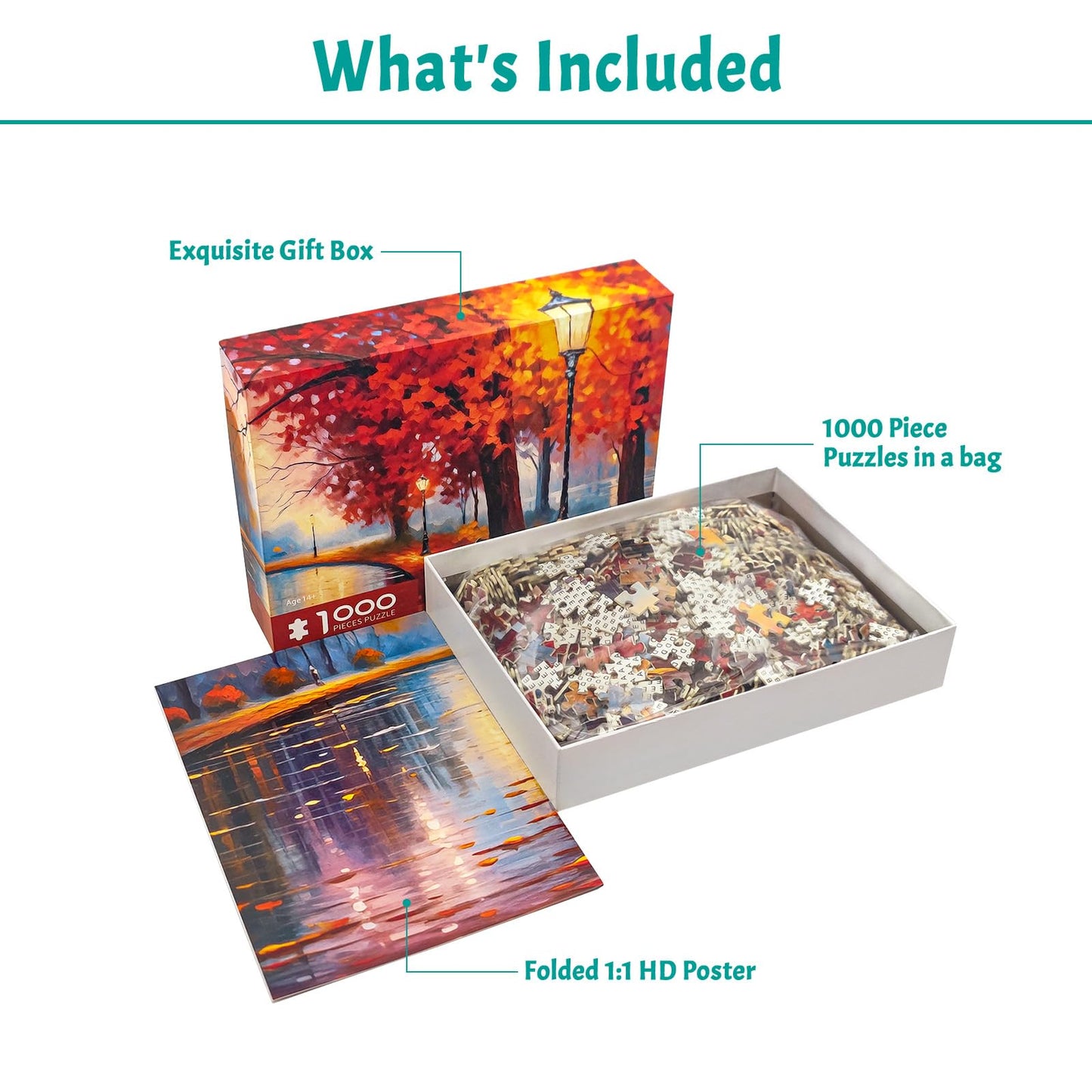 MBOQIU 1000 Piece Puzzle for Adults - Maple Park Puzzles for Adults 1000 Pieces, Letters on Back, Autumn Scene Jigsaw Puzzle, Park in Fall Challenging Puzzles for Teens Seniors - 27.6 x 19.7 inches