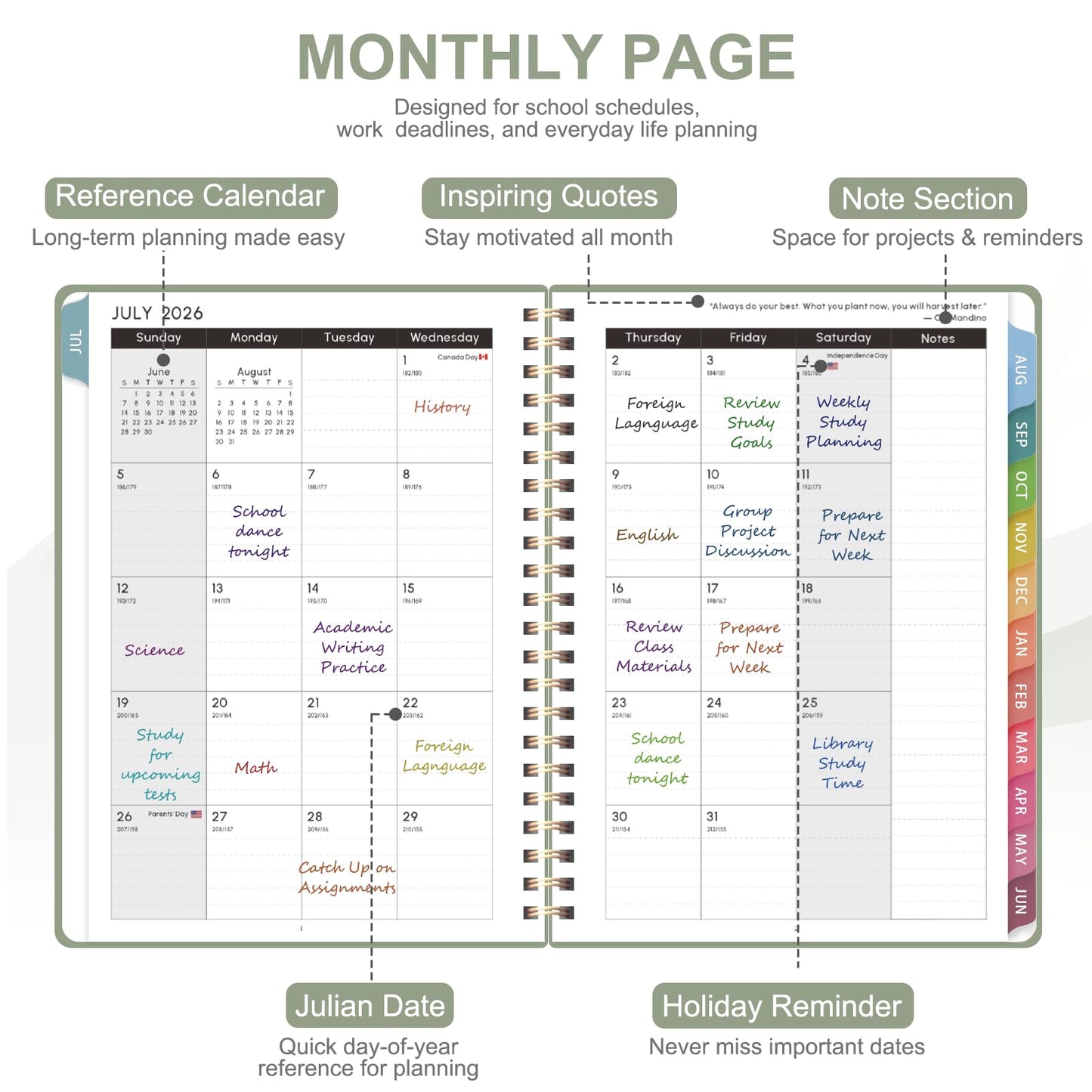 Planner 2026-2027, Weekly and Monthly Academic Planner, July 2026 - June 2027, Hardcover Calendar Agenda Book for School Year Planning, School Supplies for Teacher and Student, Letter Size(8.5'' x 11'')