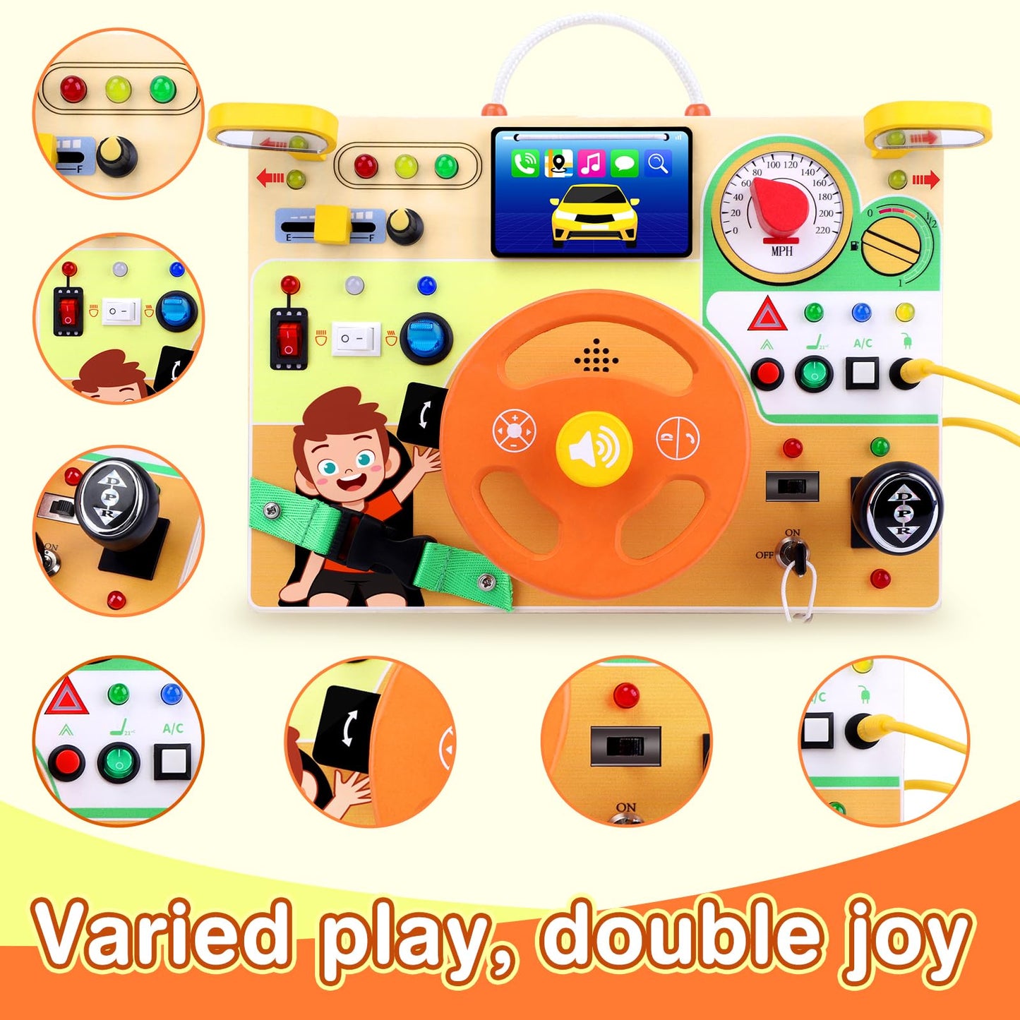 Grarain Busy Board for Toddlers - Montessori Educational Toy for 1-3 Year Old Boys & Girls | Travel-Friendly Sensory Learning Activity | Ideal for Kids with Autism(Busy Board v6)