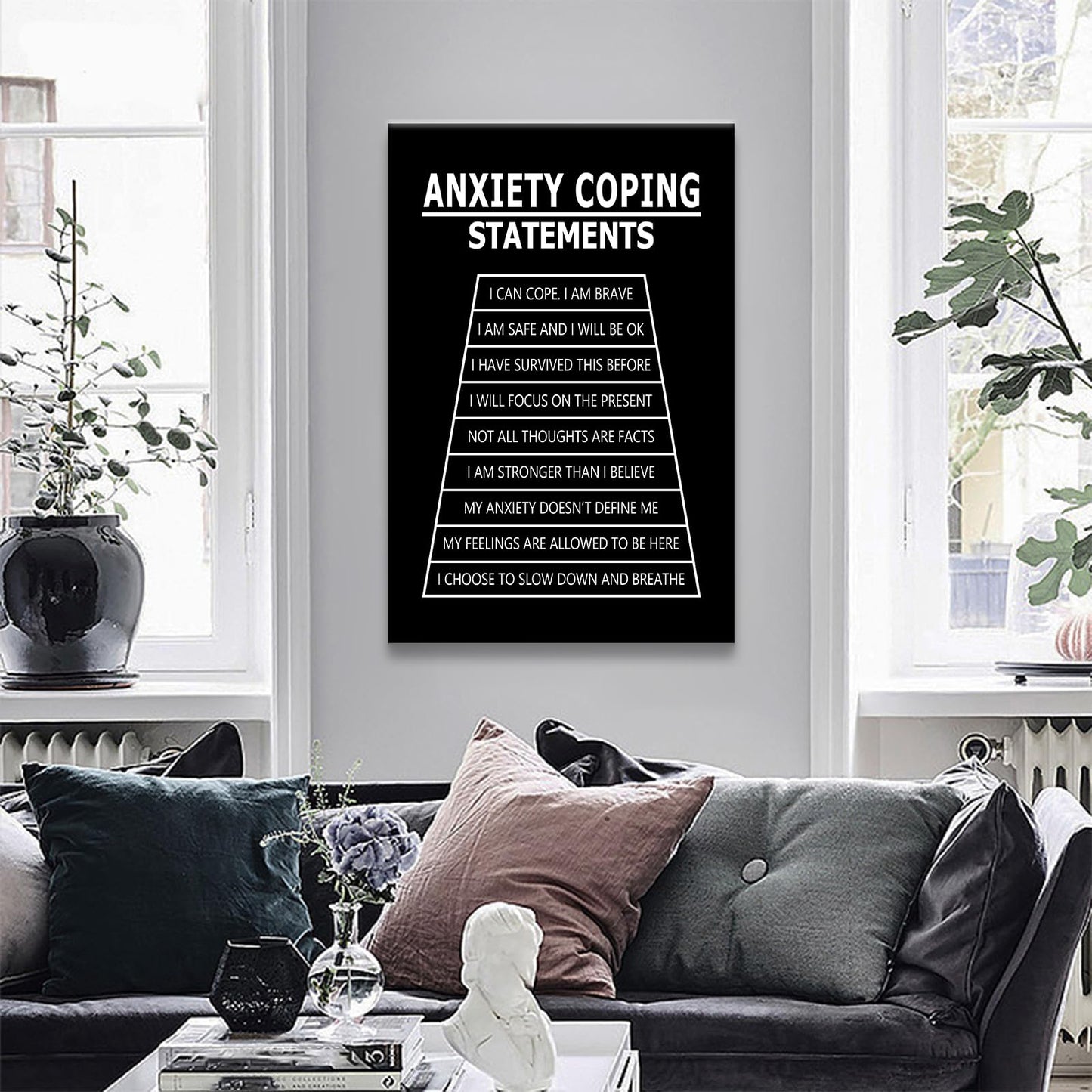 YSPCSUN Motivational Poster Anxiety Coping Statements Quote Office Decor Painting Practice Inspirational Canvas Wall Art Prints Artwork for Modern Home Living Room Ready to Hang [24''Wx 36''H]