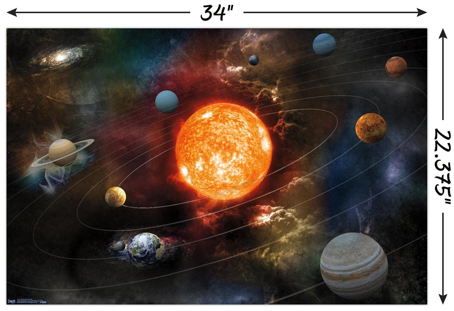 Orbiting Solar System Wall Poster, 34L" x 22.4W", Unframed Version