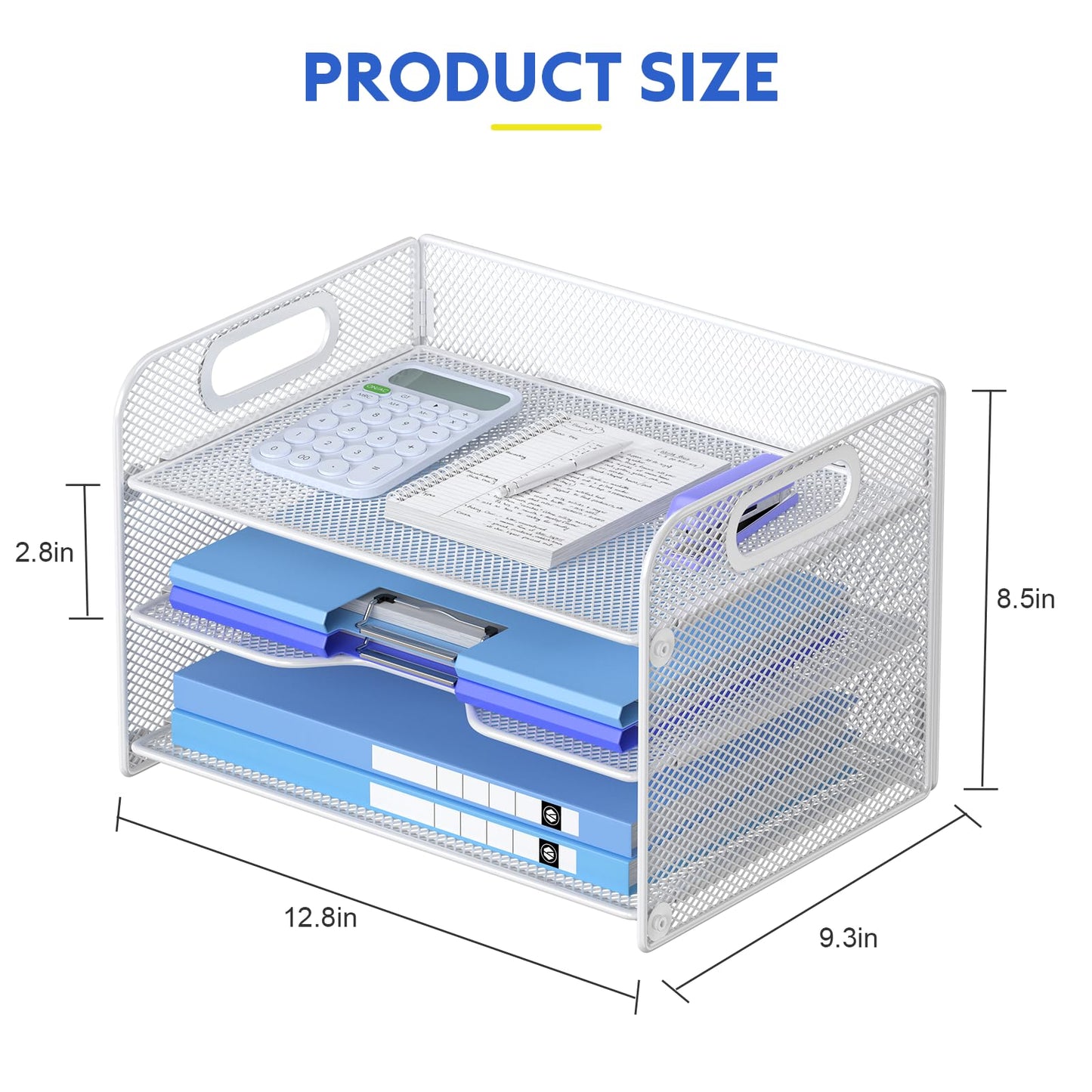 Samstar 3 Tier White Letter Tray Paper Organizer with Handle, Mesh Desk Organizer Paper Sorter File Rack Shelves, White