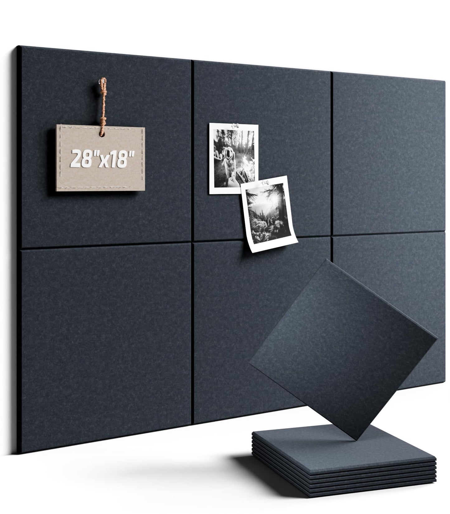 Felt Bulletin Board Tiles -28"x18" Cork Board Alternative for Office Decor, Push Pin Board Wall Organizer 6-Pack - Deep Charcoal Blue