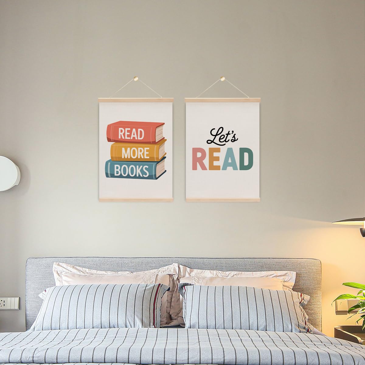2PCS Books Read Poster Hanger,Reading Nook Library Decor,Educational learning Posters Hanger,Let's Read Sign Wall Art Wall Hanging Banner for Reading Room Classroom Nursery Decor 15.8x11.8 Inch