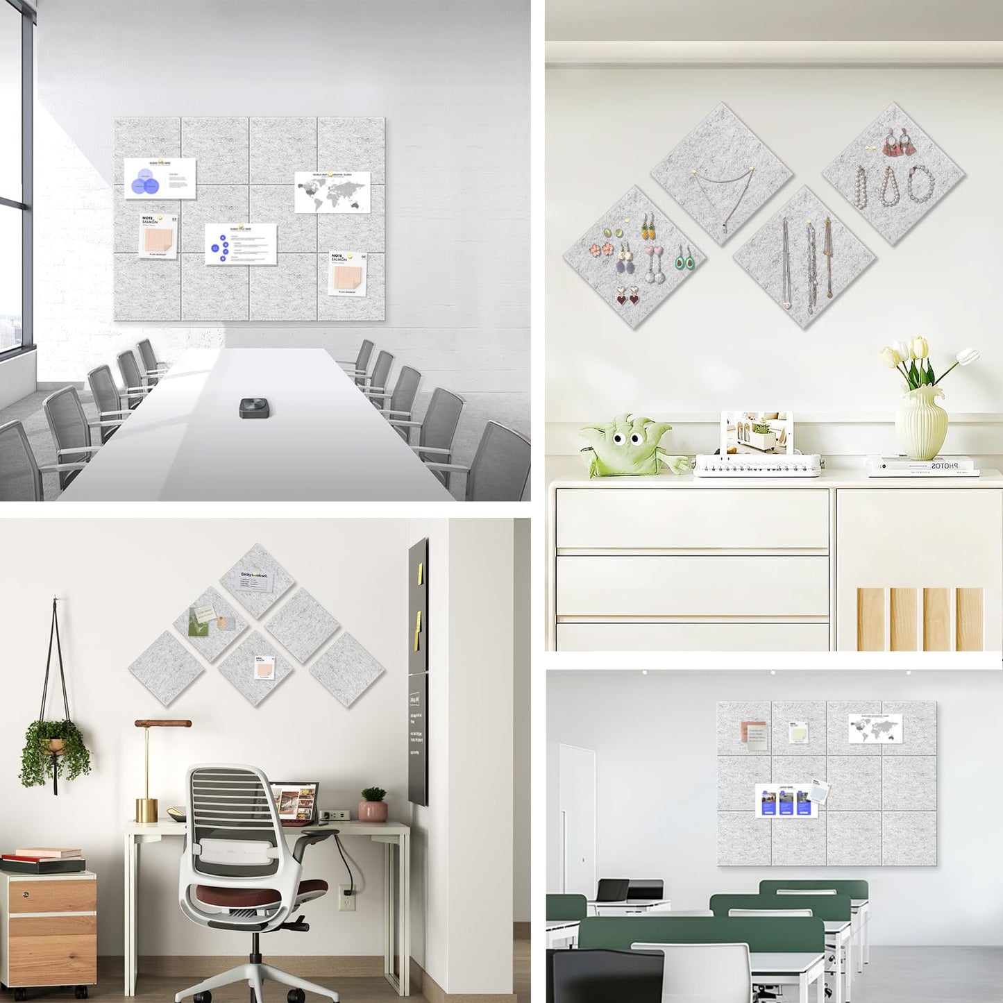 Large Cork Board for Office Wall Decor, 36"x24"- 6 Pack Felt Wall Tiles with Safe Removable Adhesive Tabs, 1/2" Thick, Felt Bulletin Board Pin Board Cork Boards for Walls - Gray Marble