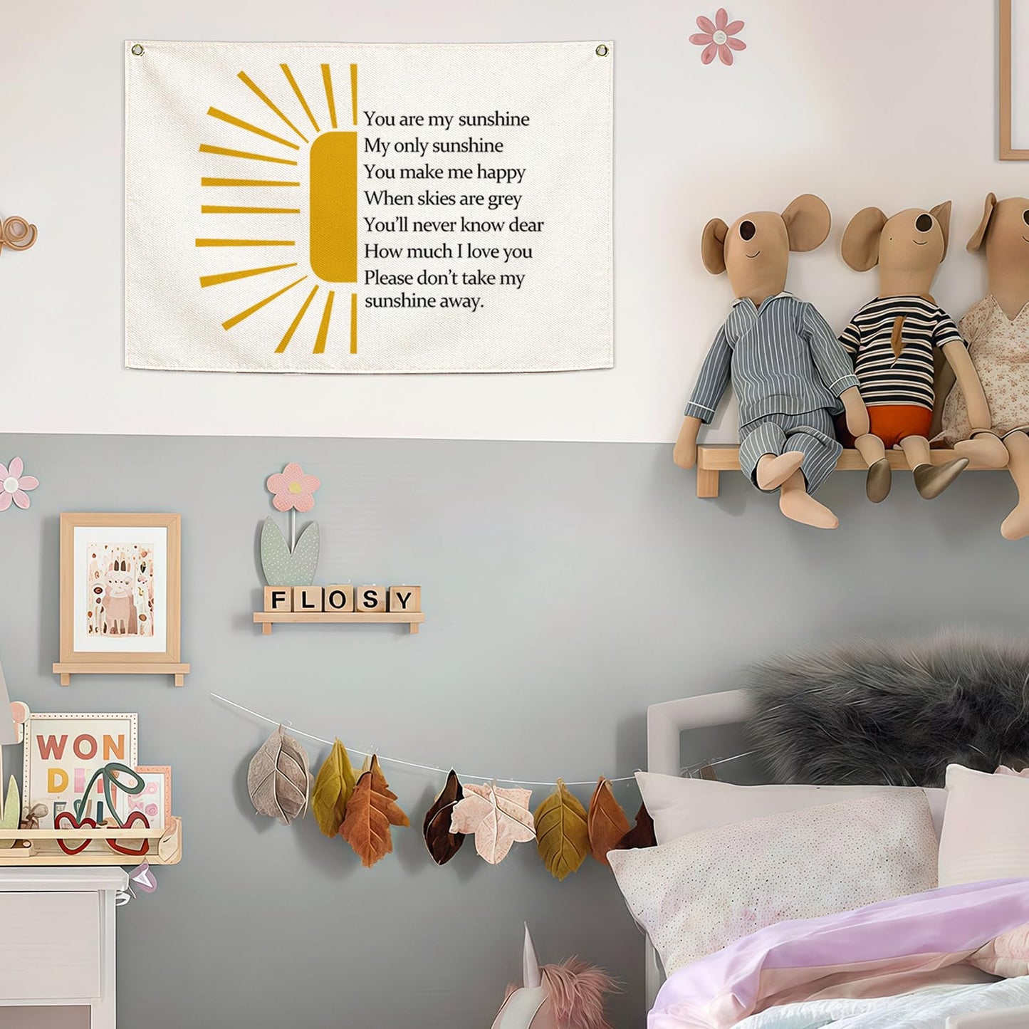 Nursery Wall Decor-Rectangular Banner Flag Wall Decor for Kids Girl Boy-Playroom Bedroom Baby Room Wall Sign-Baby Shower Christmas Gift -You are My Sunshine-28.5"L×20"W