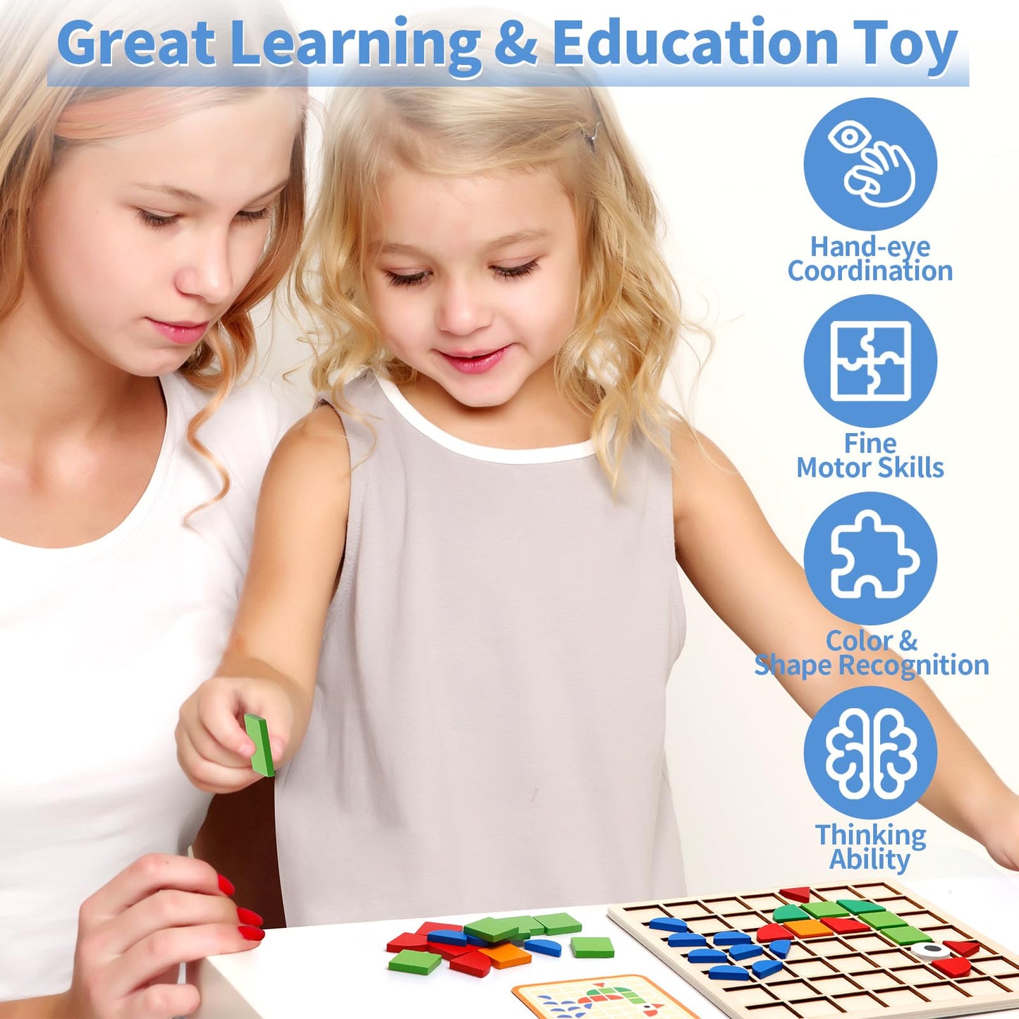 Zycolo Montessori Tangram Educational, Geometric Shapes Puzzle Toys with 120Pcs Wooden Puzzle Blocks and 20Pcs Cards, Colorful Pattern Montessori Children's Educational Gifts for Kids Ages 3 and Up