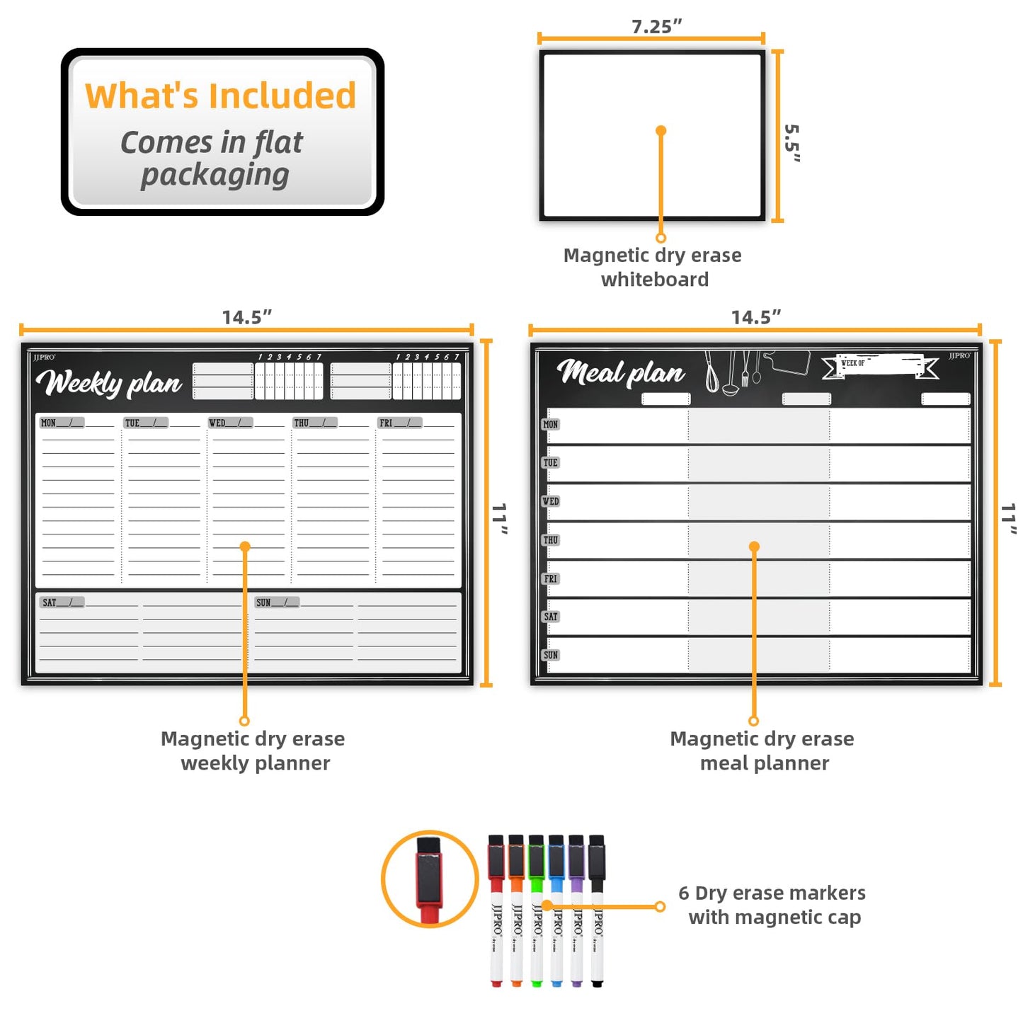 JJPRO Magnetic Dry Erase Meal Planning Whiteboard for Refrigerator-Magnetic Weekly Planner for Fridge-One Bonus Notepad whiteboard-Refrigerator Organizer with Weekly Planning Boards