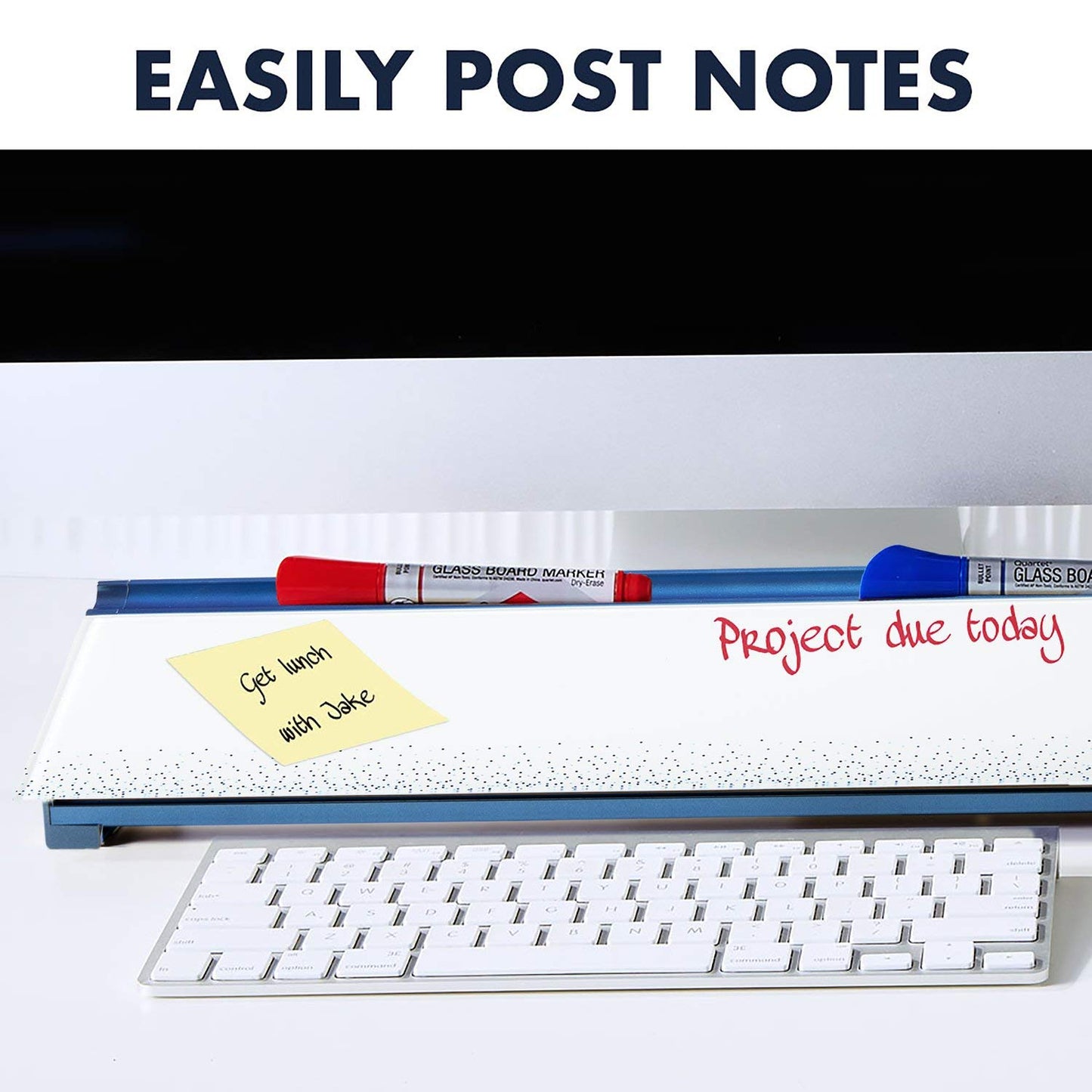 Quartet Glass Dry Erase White Board 18"W x 6"H, Compact Desktop Whiteboard with Storage Drawer, Dotted (GDP186D)