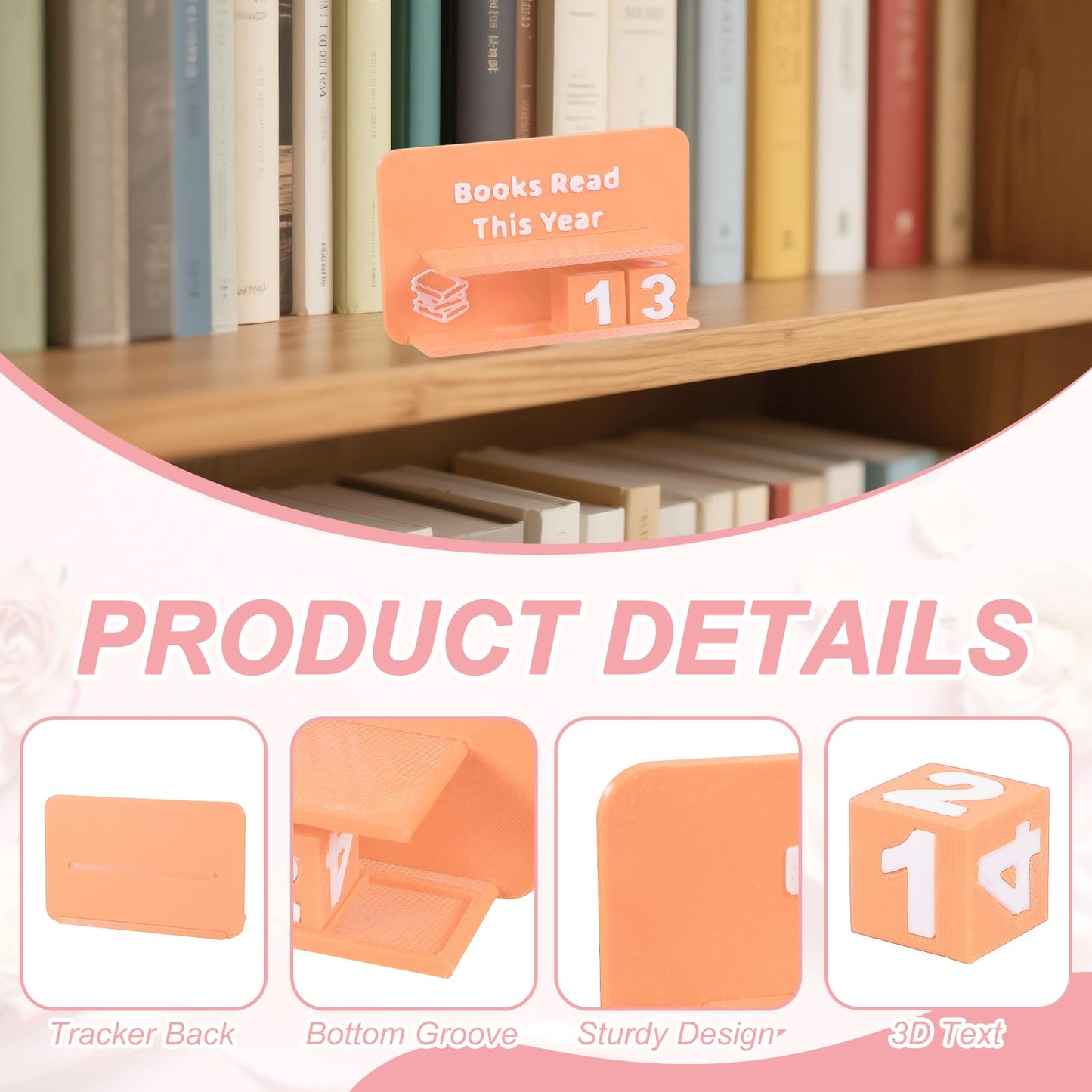 PATIKIL Books Read This Year Tracker, 3D Reading Challenge Counter Sign Library Bookshelf Decor Reading Challenge Number Up to 999 Books Gift for Reader Book Lovers Teachers, Light Orange