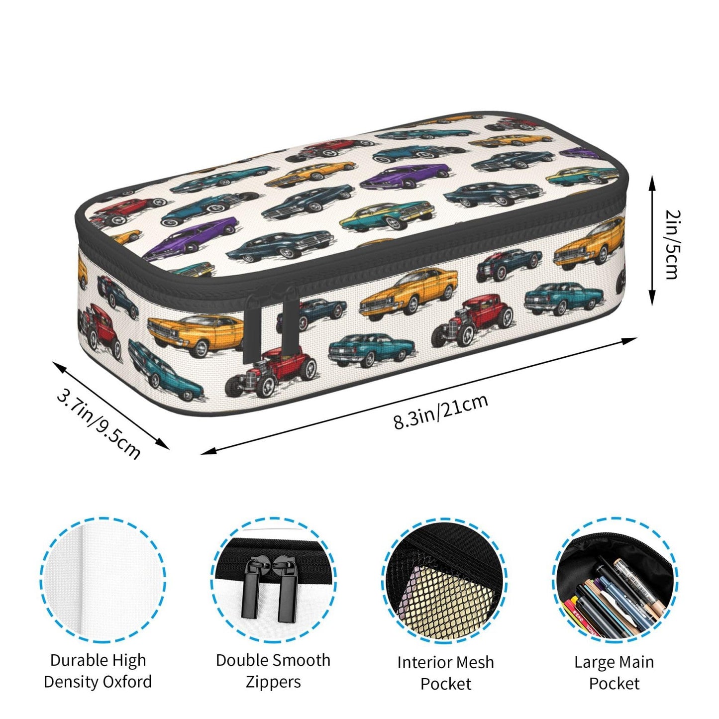 Geoocii Vintage Car Large Capacity Pencil Case Organizer Pencil Pouch Stationery With Zipper School Supplies Pencil Bag For Girls Boys Teens Adult Office