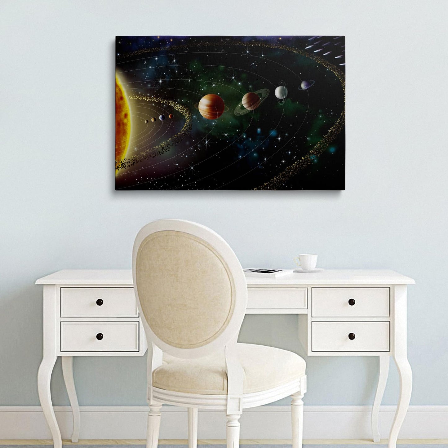 Framed Cool Space Theme Galaxy Astronomy Canvas Wall Art Universe Solar System Poster Planets Decor For Kids Living Room Bedroom Home Office Artwork Gift Ready To Hang(16x24 Inches)