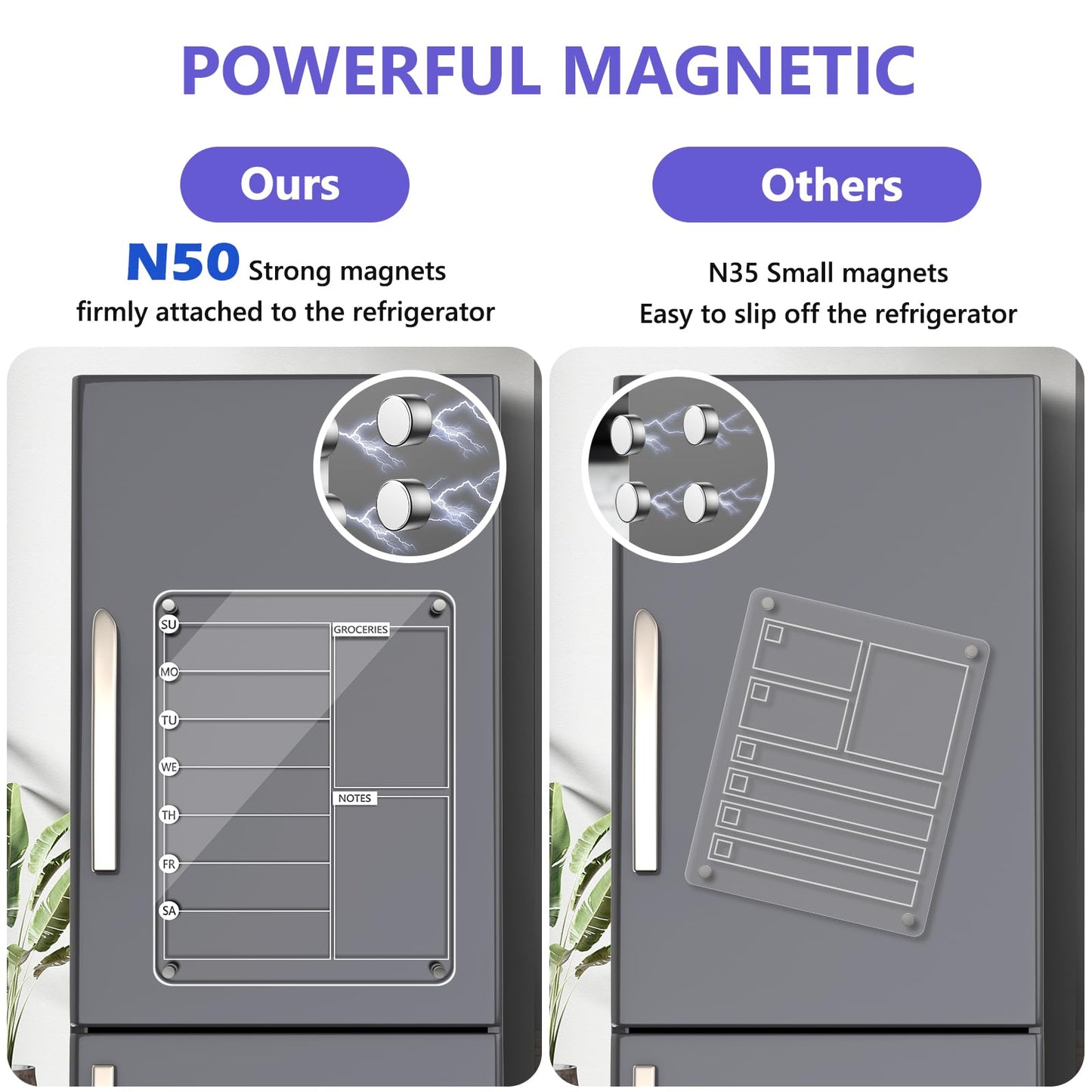 Acrylic Meal Planner Magnetic Menu Board for Kitchen Fridge, 13"x9" Clear Weekly Calendar Planning Board Noteboard Refrigerator Dry Erase Board to Do/Grocery/Shopping Lis Includes 6 Markers