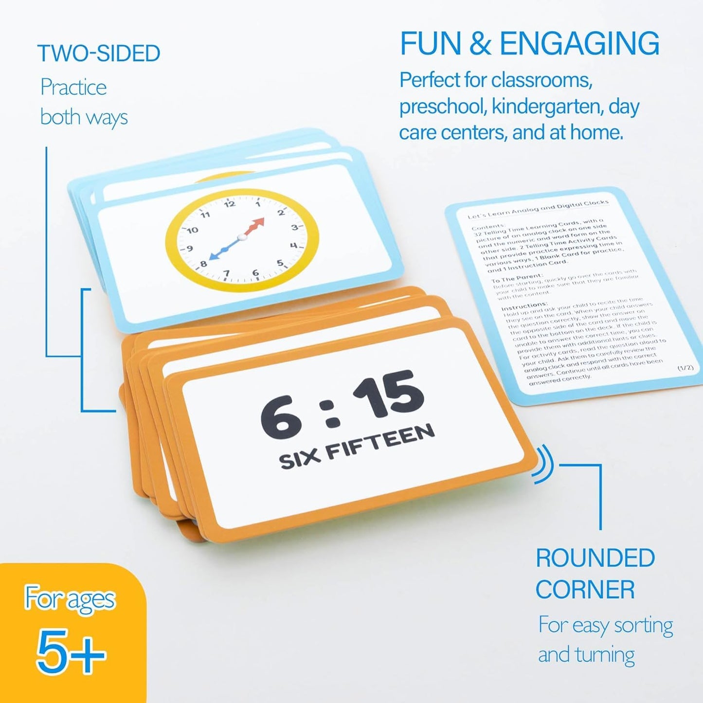 Addition and Subtraction Flash Cards Set for Parents, Educators, Self Study Math Learning Educational Cards - 35 Cards + 1 Instruction Card per Set - 2 Sets (Time & Money)
