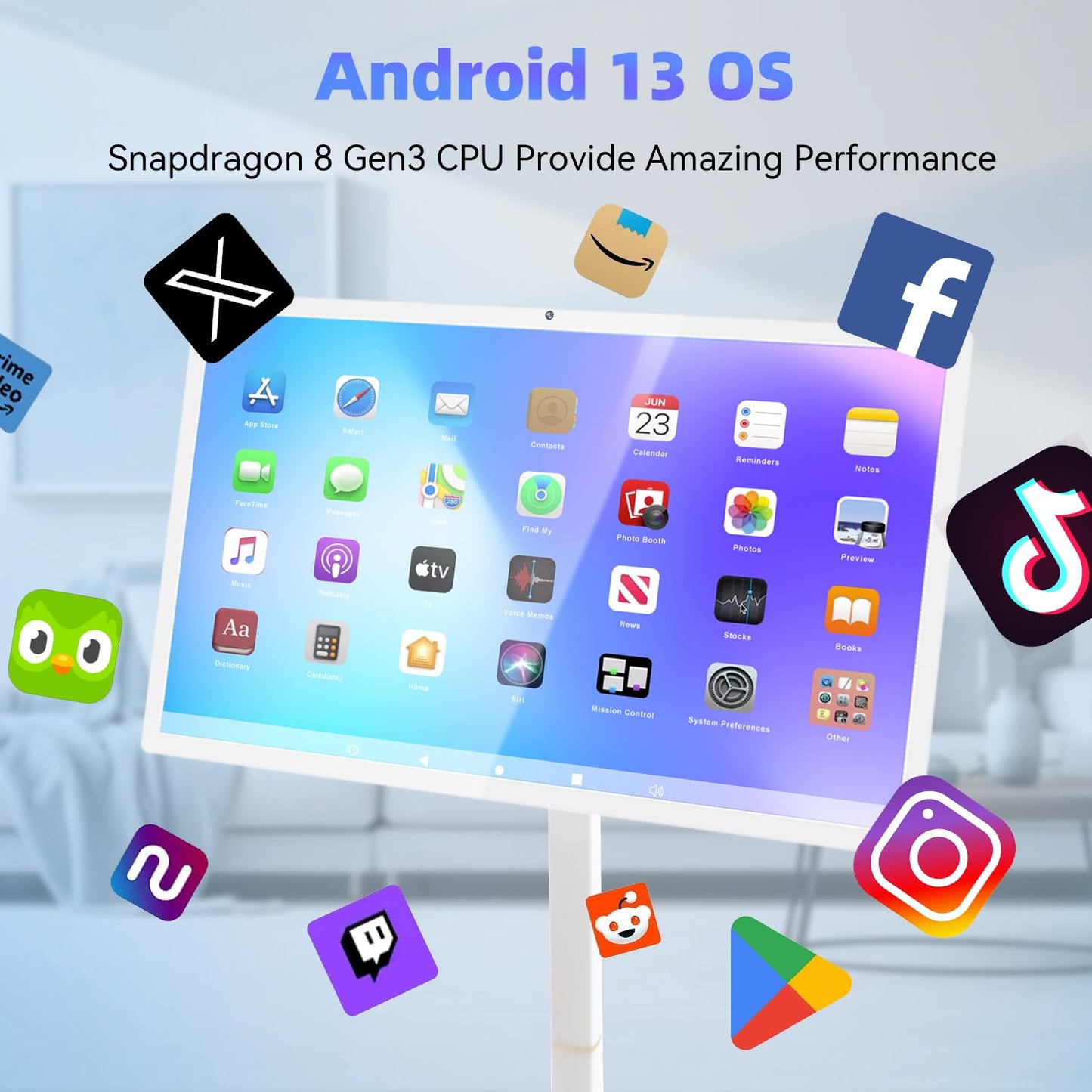 AISHICHEN 27 Inch Portable Touchscreen Monitor | Rolling Monitor on Wheels | 1080p Smart Screen | 8g+128g | Android OS 13 | 4K Webcam & 133wh Battery(Up to 8H) (1080P)
