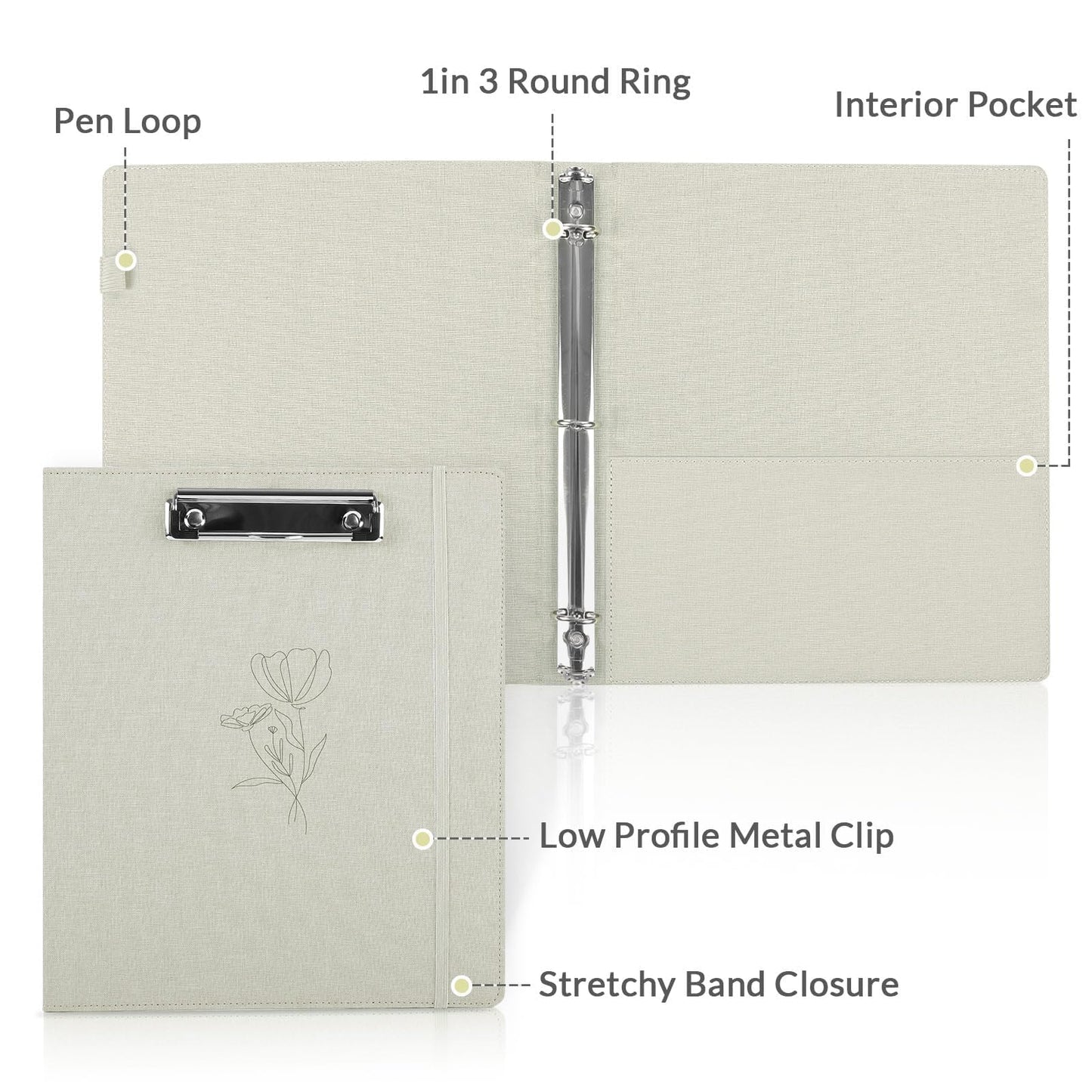 SKYDUE Clipboard Binder with Dividers,1 Inch 3 Ring Binder with Clipboard on Front for Organizer, Clipboard Folder with Pocket, Labels Office Supplies Beige