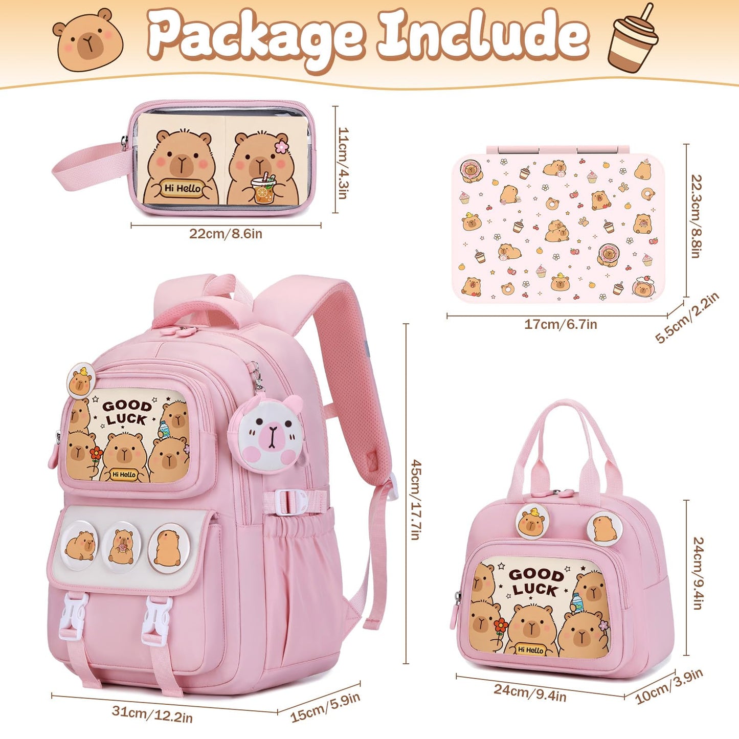 Similove Backpack for Girls with Bento Box - 4PCS Girls Backpack for Kindergarten Elementary Middle High School Travel - 34oz Leakproof Lunch Containers Kids Backpacks Back to School Gift (Pink)