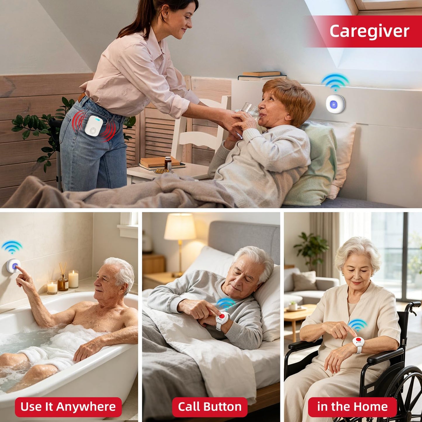 CallToU Caregiver Pager Wireless Call Button for Elderly/Senior,2026 New Version Pager with Vibration & Rechargeable,Nurse Alert System for Home Care Seniors (2 Pager and 2 Button)