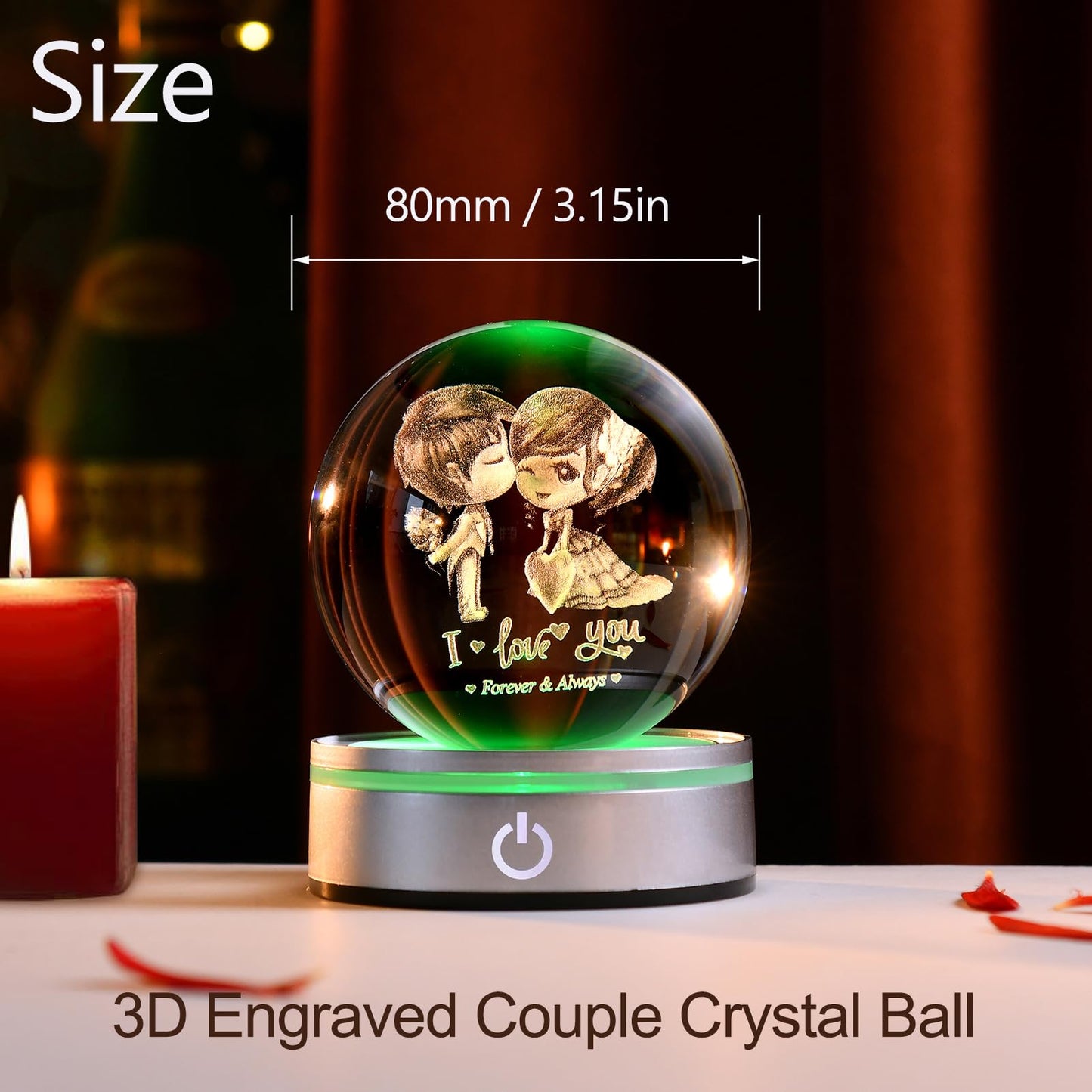 IFOLAINA 3D Couple Crystal Ball Night Light - Laser Engraved Glass Valentine Sphere for Wife - Decorative Crystal Globe Decor - I Love You Gift for Her Anniversary Birthday