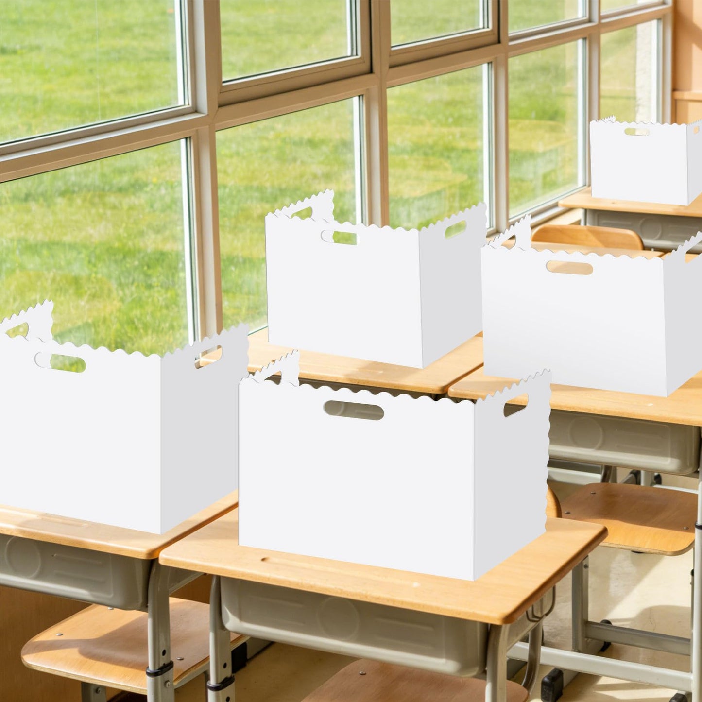 Whaline 24 Pcs Student Desk Privacy Boards White Wavy Edges Classroom Desk Divider Shield Scalloped Edge Privacy Panel Folders Screen Partition for School Teacher Student Test Supplies