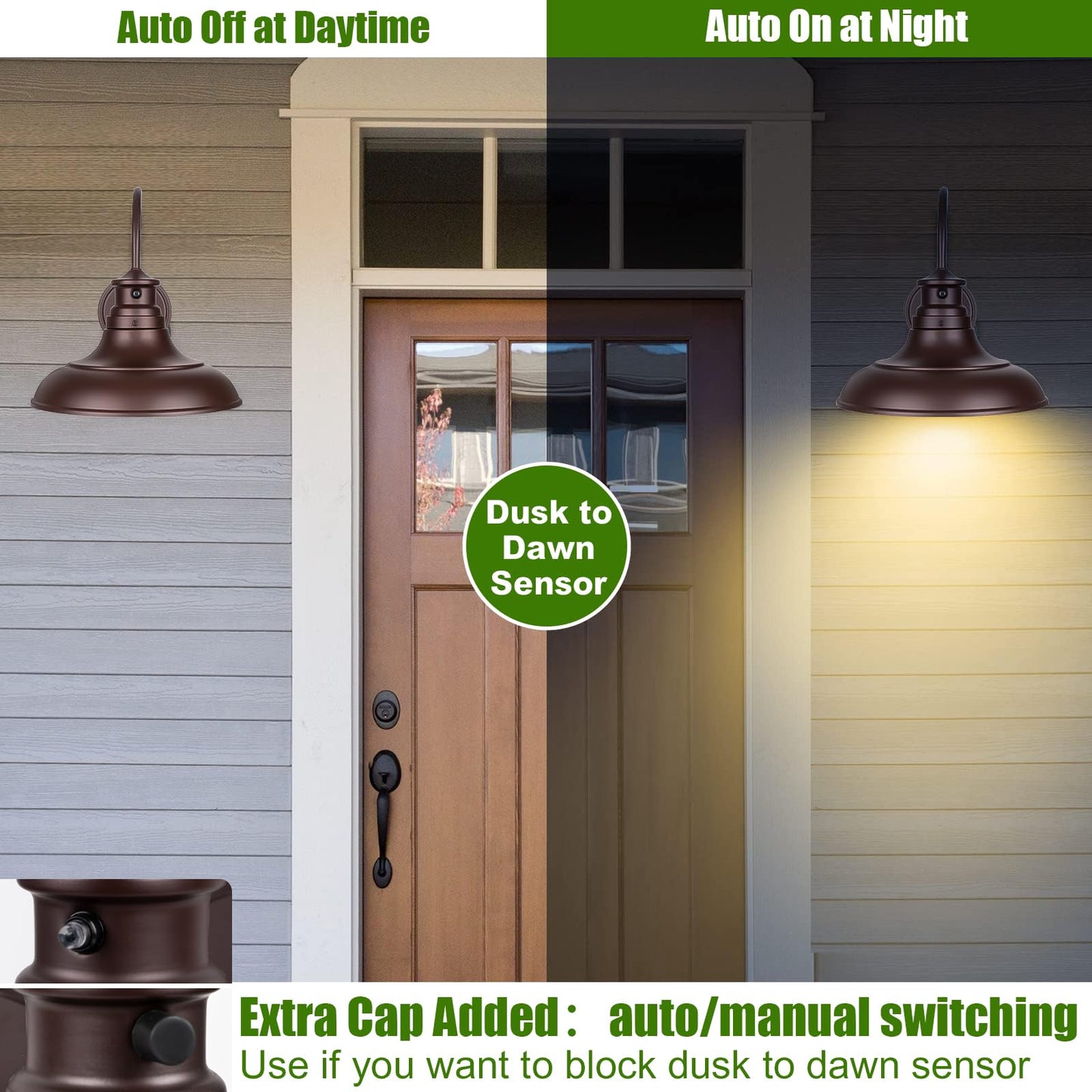 Yolsunes Oil Rubbed Bronze LED Outdoor Barn Lights, 12in Gooseneck Wall Fixture, 2 Pack, 13W 2700K