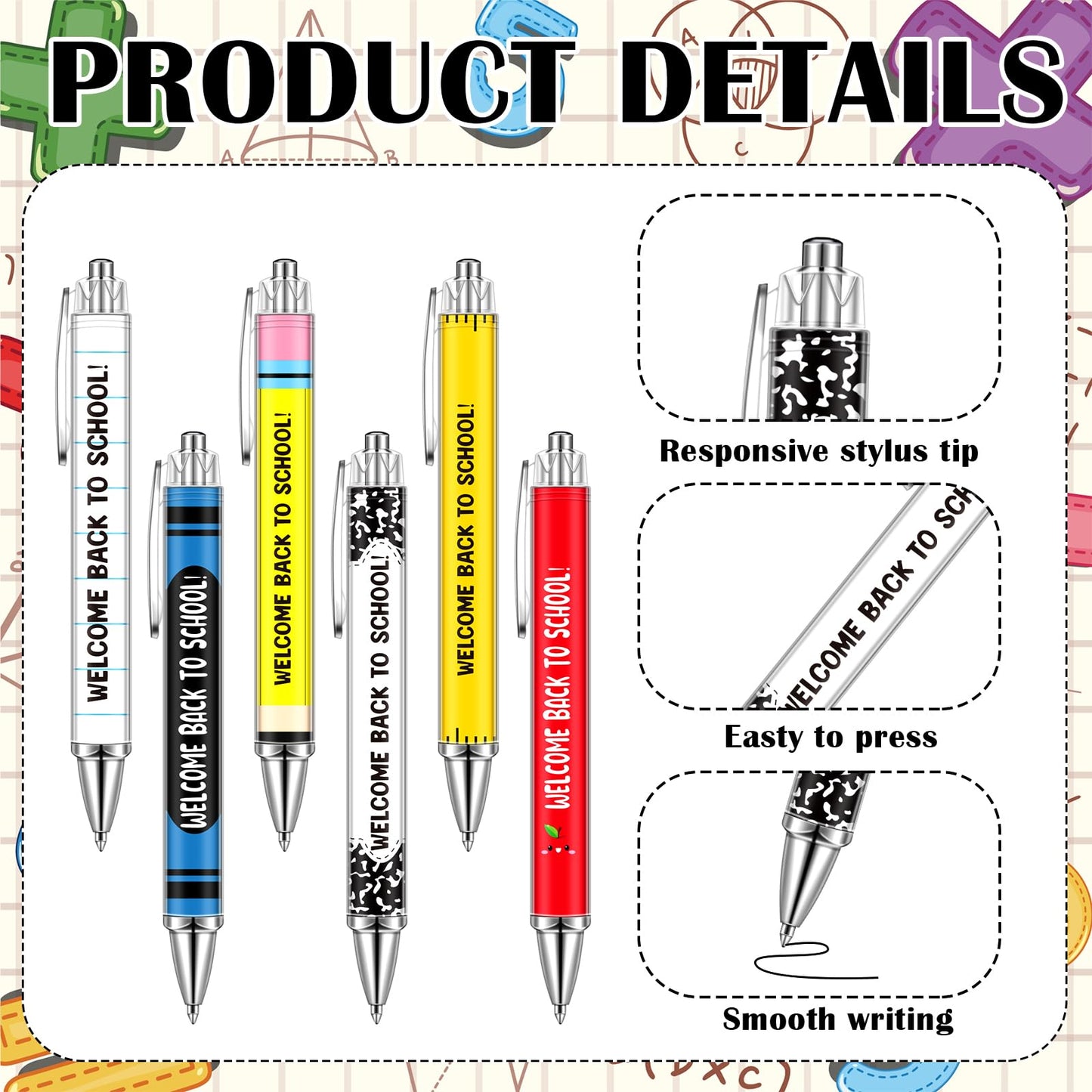 Tenceur 30 Set Bulk Back to School Gifts for Students Ballpoint Pens Keychains and Cards Set First Day of School Gifts Supplies for Teacher Classroom Rewards Party Favors