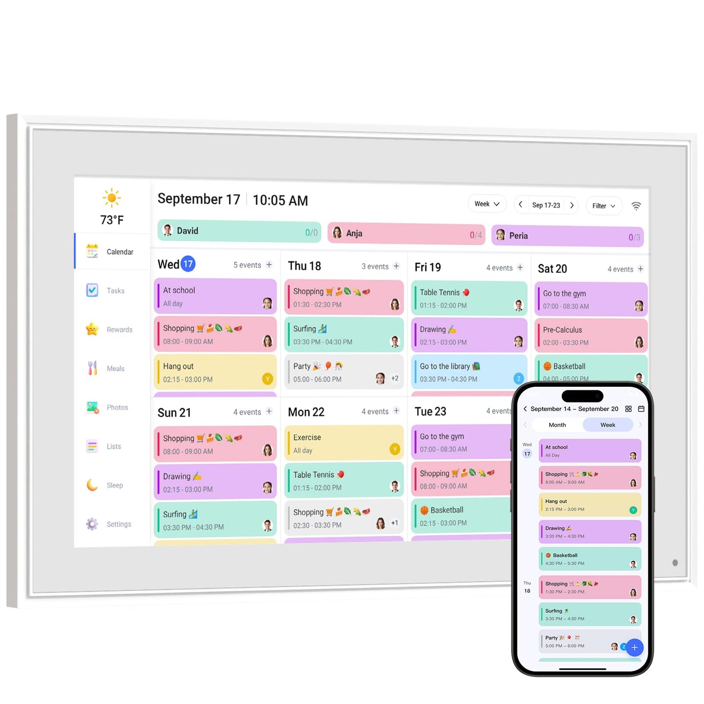 Smart Digital Calendar,10.1"HD Touchscreen Electronic Desk Calendar & Chore Chart, Touchscreen Interactive Display for Family Schedules with Meal Planner & Picture Frame & Lists