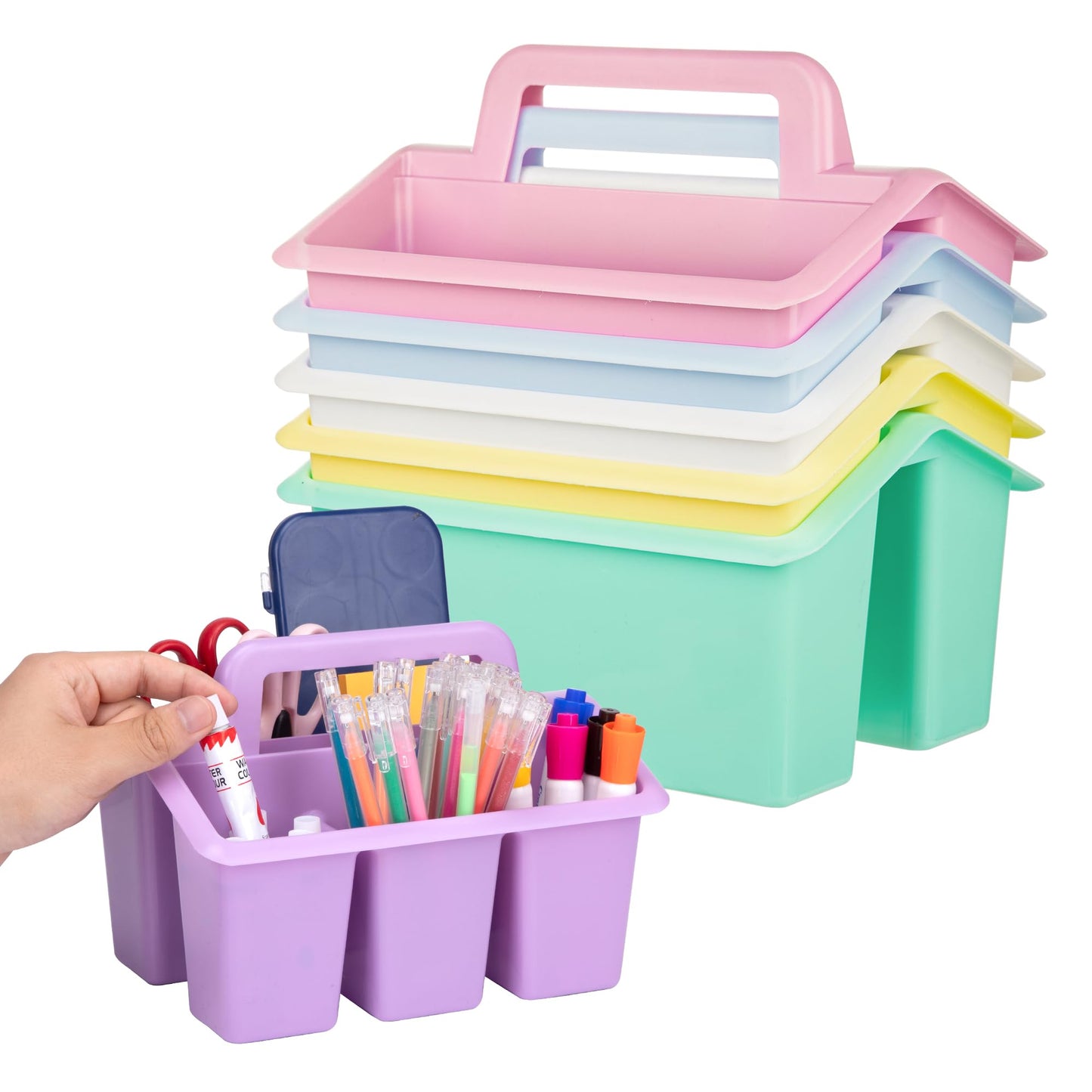 Find Scrapblooms Plastic Caddy With Handle,Protable Classroom Craft Caddy, 6-pack Storage Caddy For Pencil,Pen,Craft Tools (Pastel Color)