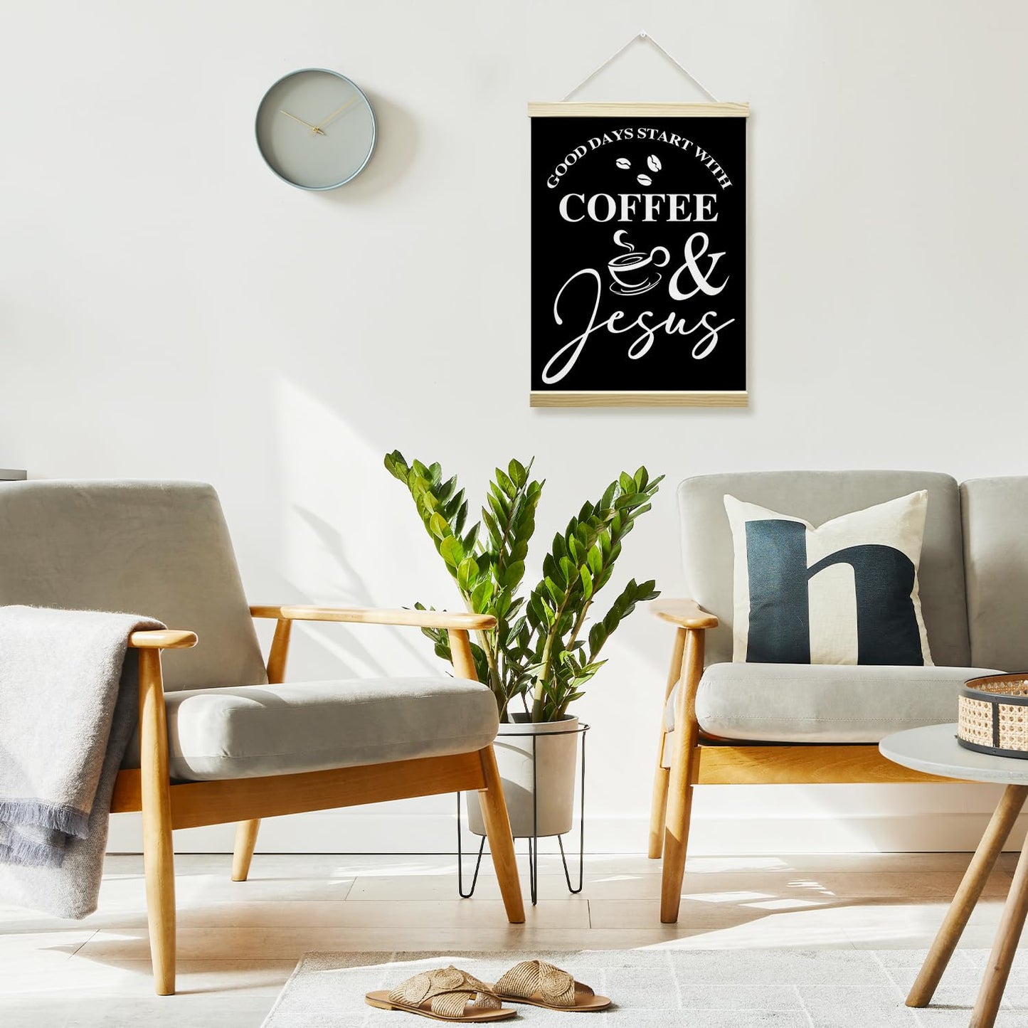 mermermu Coffee and Jesus Black Poster Hanger Frame, Christian Inspirational Posters Canvas Wall Art for Cafe Office Kitchen Living Room Decor, 12x16 Inches -041