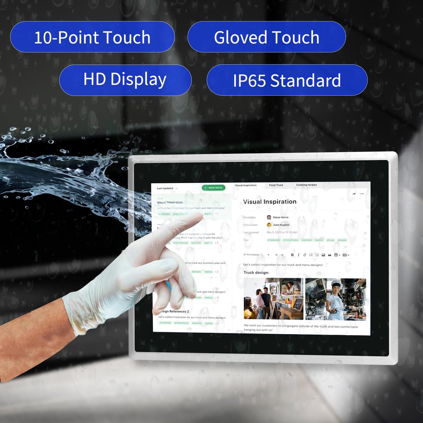 TouchWo 10.1 inch Industrial Embedded Touchscreen Monitor, Capacitive Multi-Touch Screen Industrial Front IP65 Monitor Built-in Speakers, HD-MI in, USB, VGA, 16:9 1280x800 Display