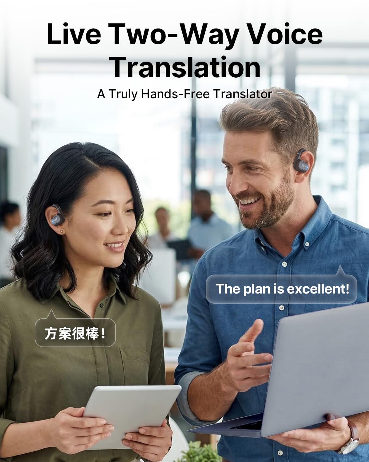 AI Translation Earbuds Real Time 157 Languages Translator Ear Buds Interpreter Earphones, Open-Ear Comfort Support Playing Music Phone Calls, Audifonos Traductores Inglés Español for Travel Business