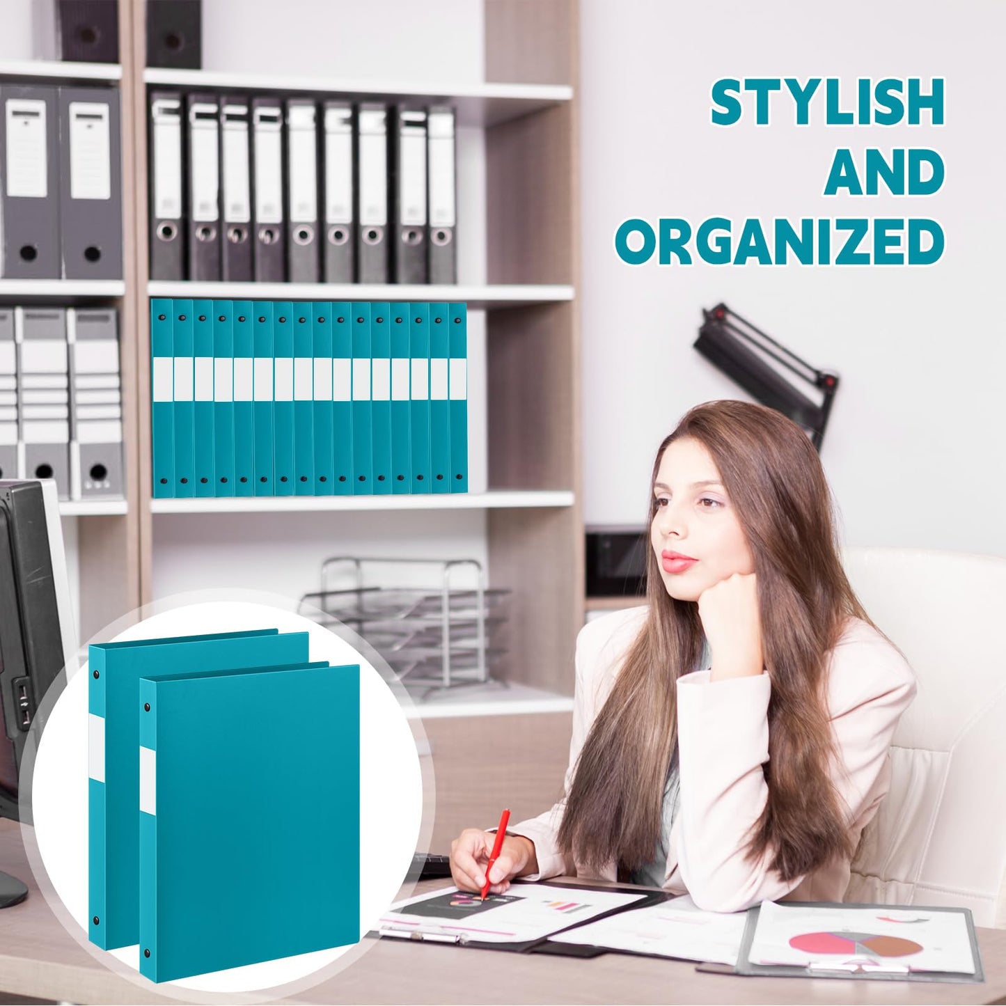 Henoyso 26 Pack 0.5 Inch Plastic 3 Ring Binder Round Ring, Bulk 1/2 Inch Flexible Binders Hold 140 Sheets Letter Size with Pocket, Document Organizer for Back to School Classroom Office (Turquoise)