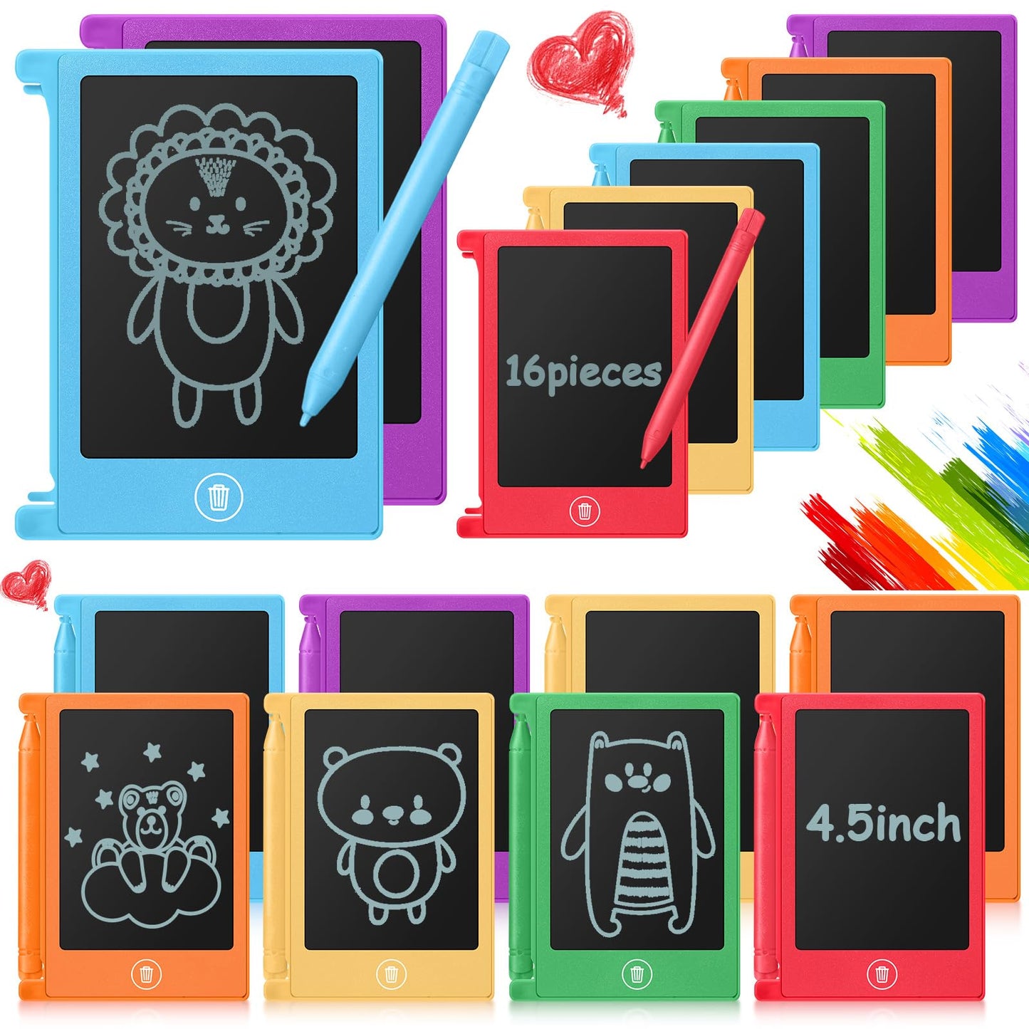 Nezyo 16 Pack 4.5 Inch Mini LCD Writing Tablet for Kids Electronic Doodle Board Bulk Erasable Drawing Tablet Reusable Writing Pad for Girls Boys Party Favor Goodie Bag Classroom Gifts(6 Colors)