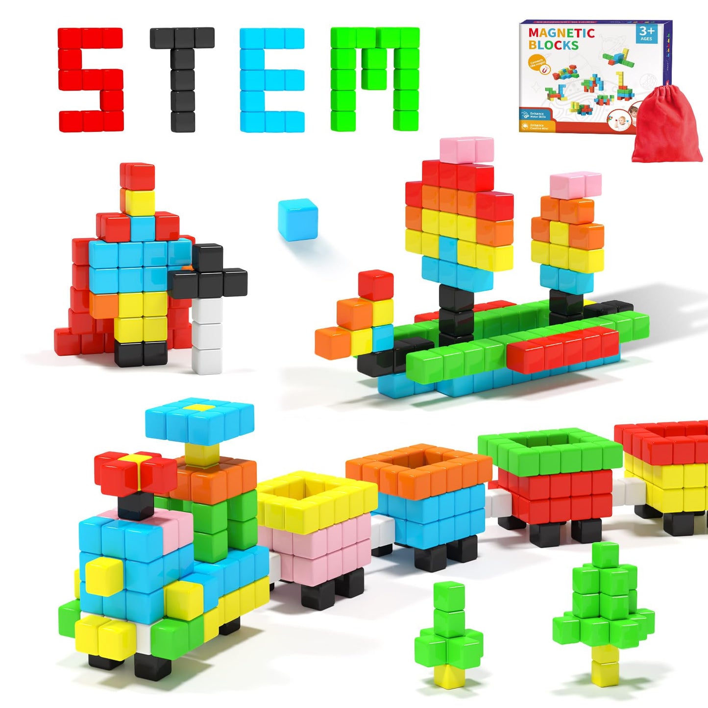 Hiwawind 40pcs Magnetic Blocks -Ideal Gifts for 3 4 5 6 Year Old,STEM Learning Toys for 3-5 Year Old Boys & Girls, Safe & Strong Building Blocks with ASMR Sounds,Classroom Must Haves