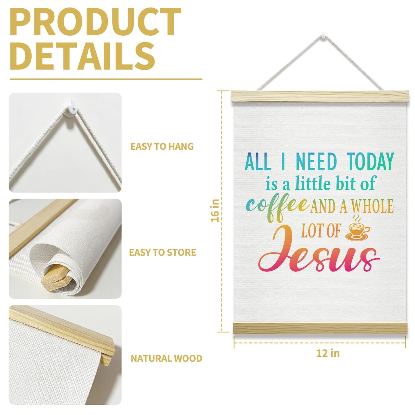 mermermu Coffee and Jesus Poster Hanger Frame, Inspirational Christian Posters Canvas Wall Art for Cafe Office Kitchen Living Room Decor, 12x16 Inches -039