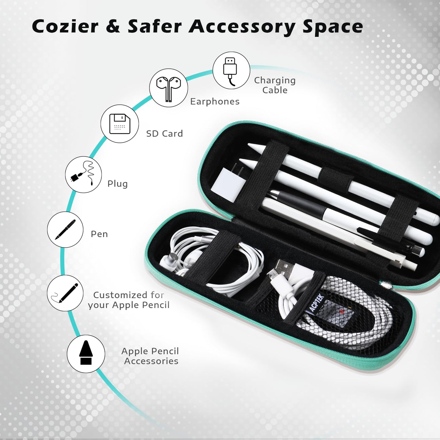 AGPTEK Case Holder for Apple Pencil, Slim PU Leather Carrying Case Pouch Cover Compatible with Apple Pen Accessories, USB Cable, Earphone, Samsung Stylus iPad Pro Pen/Pencil, Recording Pen, Green