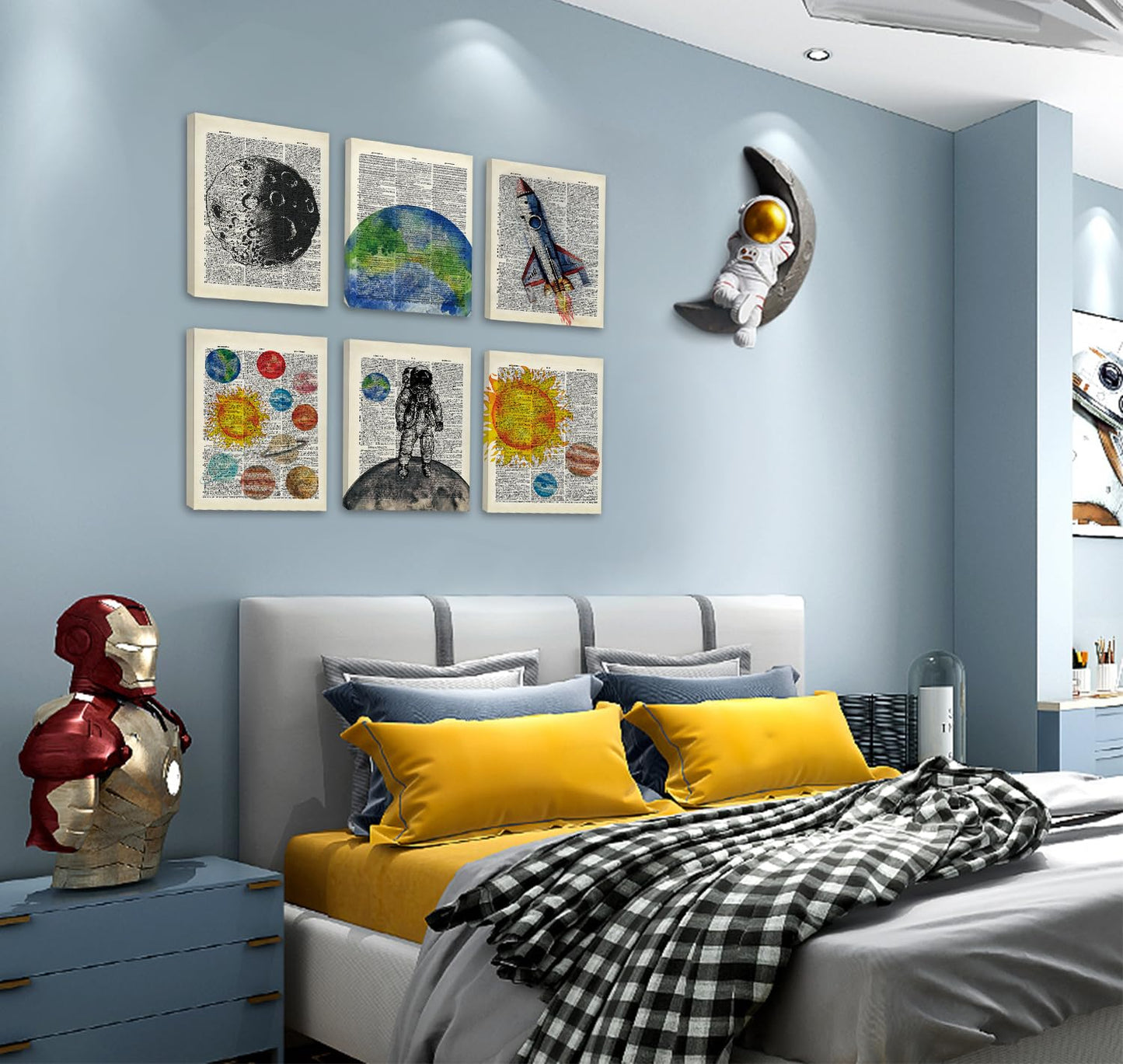 CHDITB Space Exploration Canvas Wall Art, Solar System Wall Decor, Set Of 6 Dictionary Outer Space Poster With Frame Astronaut Wall Art Universe Art Prints For Kids Room Nursery Decor (8x10 Inches)