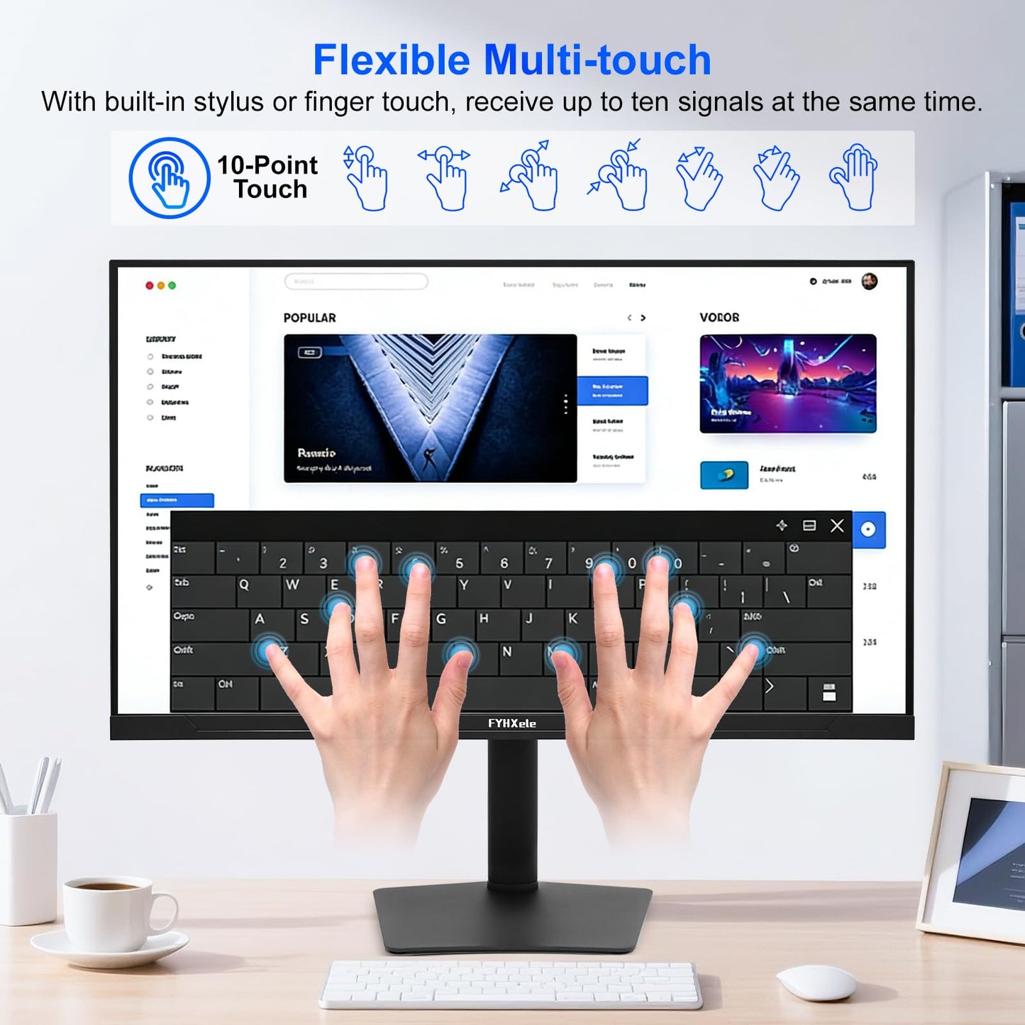 FYHXele 32 Inch Large Touchscreen Monitor QHD 1440P 100Hz,USB-C, HDMI, Displayport,Height/Swivel/Tilt/Rotating Adjustable Stand, IPS Multi-Touch PC Monitor for mall, Office, Gaming