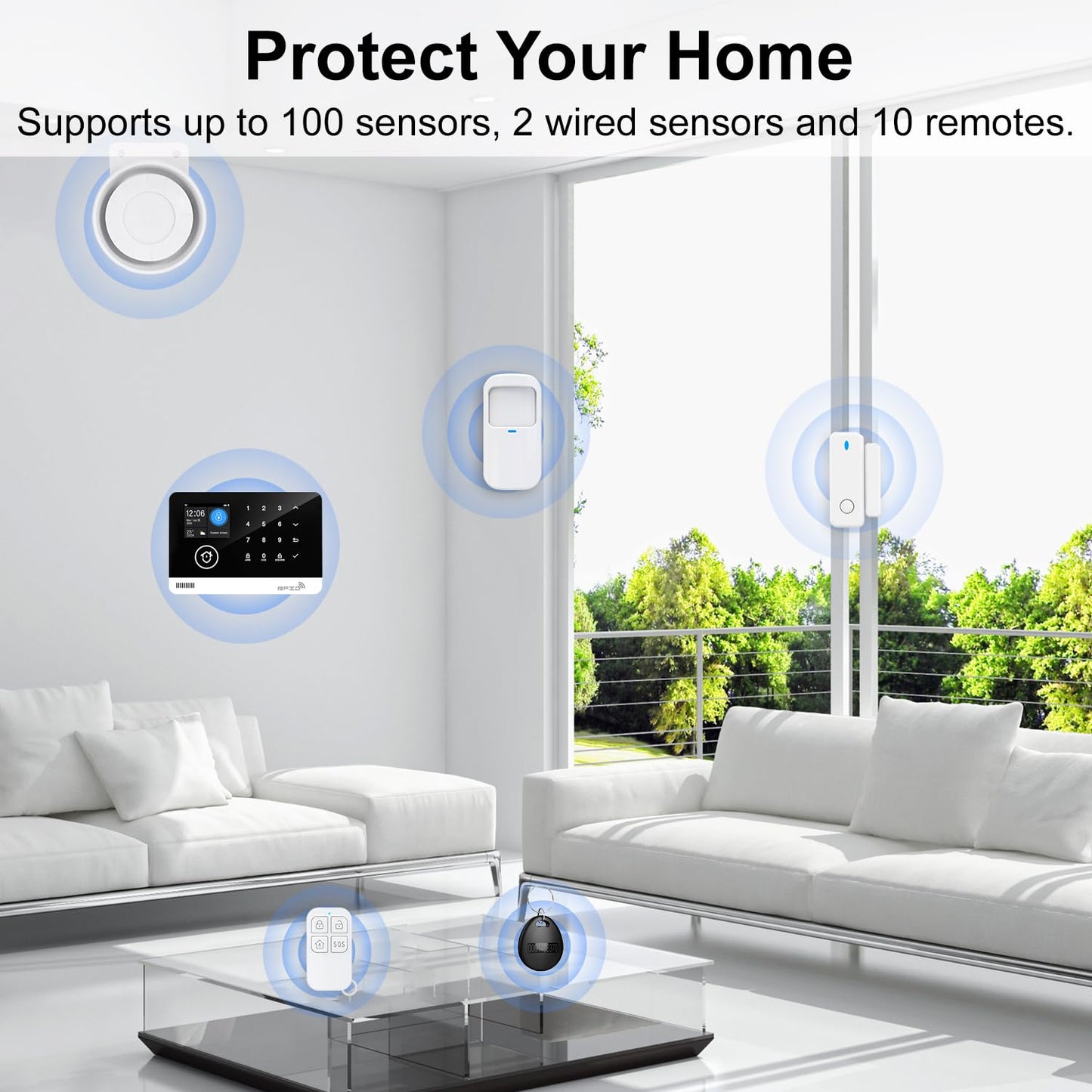 Home Security System, 4G/WiFi GSM SMS Wireless Home Alarm System with Motion Detector, 120dB Alarm Siren, Smart Remote Control, LCD Display, Compatible with Alexa and Google(12 Pieces)