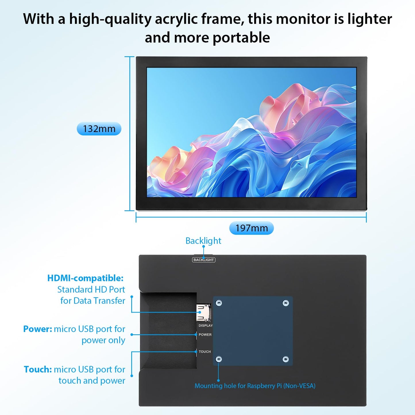 ELECROW 8 Inch Touchscreen Monitor, 1280x800 IPS LCD HD Display with Stand, Portable Capacitive Touch Screen Compatible for Raspberry Pi 3/4/5, Win 11/10/8/7, Jetson Nano, laptops, Game Consoles
