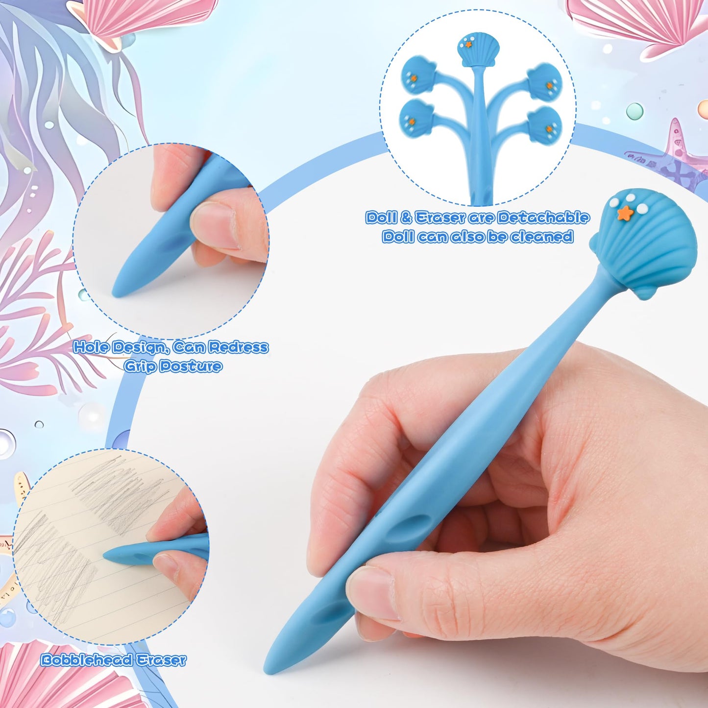 48 Pcs Cute Under the Sea Bobblehead Eraser for Pencils Kawaii Erasers Cute Supplies Fun Dolphins, Sea Lions, Whales, Seals Erasers Supplies Birthday Classroom Gifts