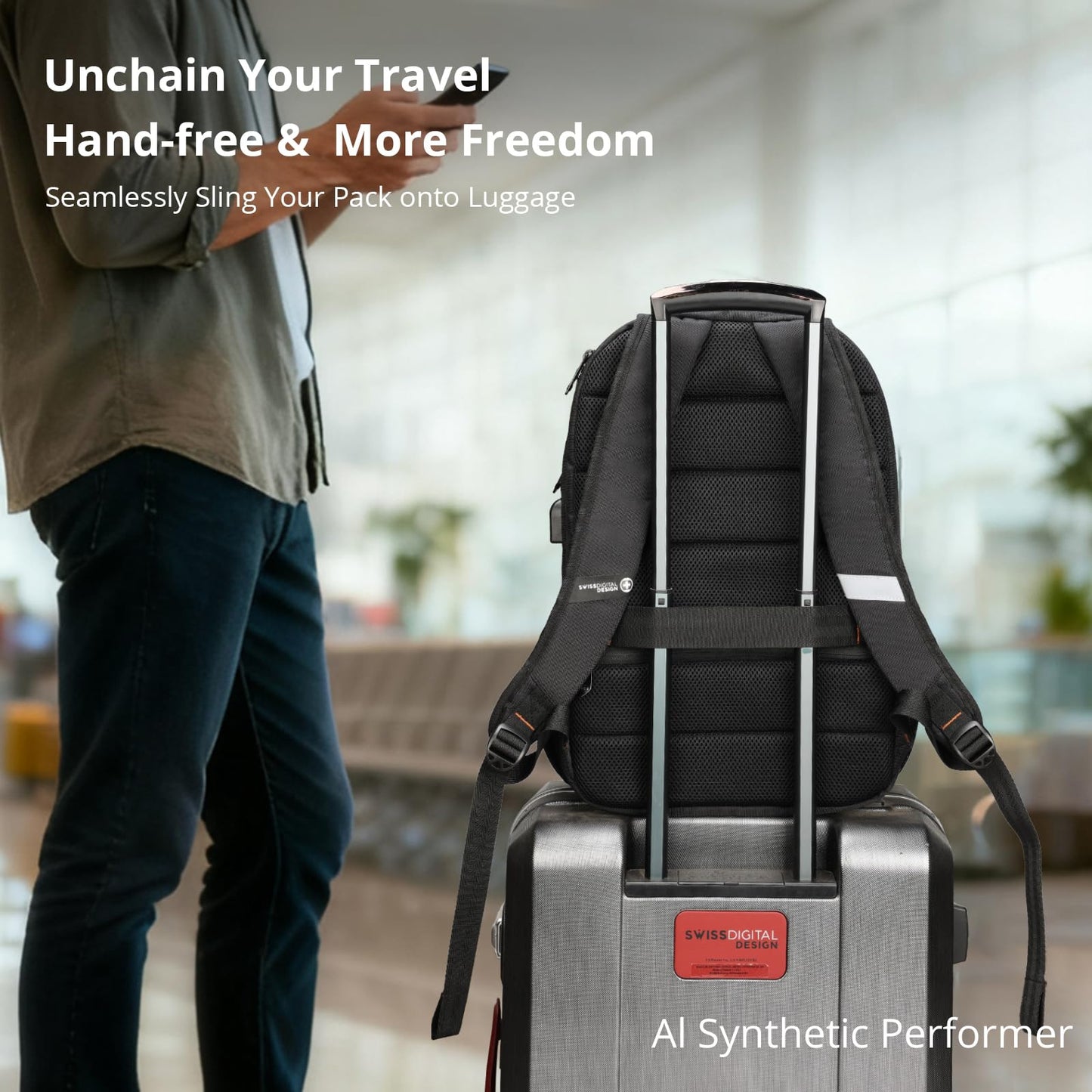 Swissdigital Design Travel Laptop Backpack, College Laptops Backpack with USB Charging Port for Men and Women Fits 16 Inch Notebook, Black | SD1670-01