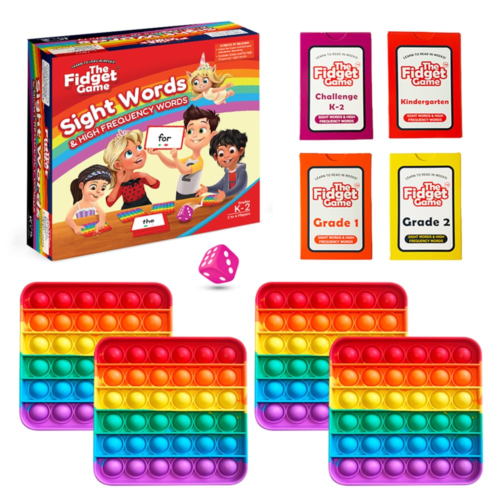 THE FIDGET GAME Sight Words Game - Reading Flashcards and Pop Fidget Toys for Kids K to Second Grade - Learning Activities and Games for High-Frequency Dolch Sight Words - Includes Mats and Dice